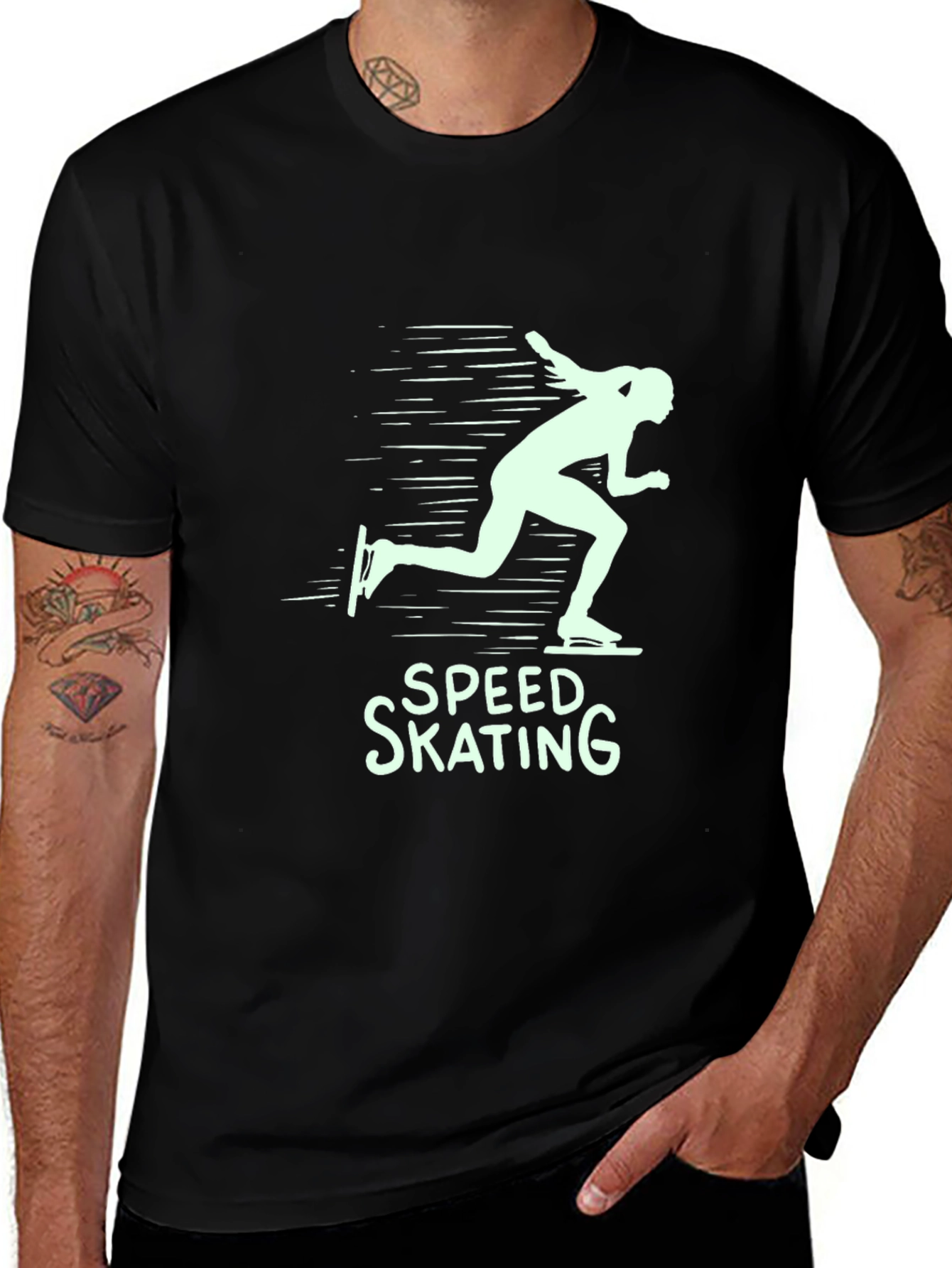 Variant 27 of Speed Skating Graphic T-Shirt - Black Cotton Tee