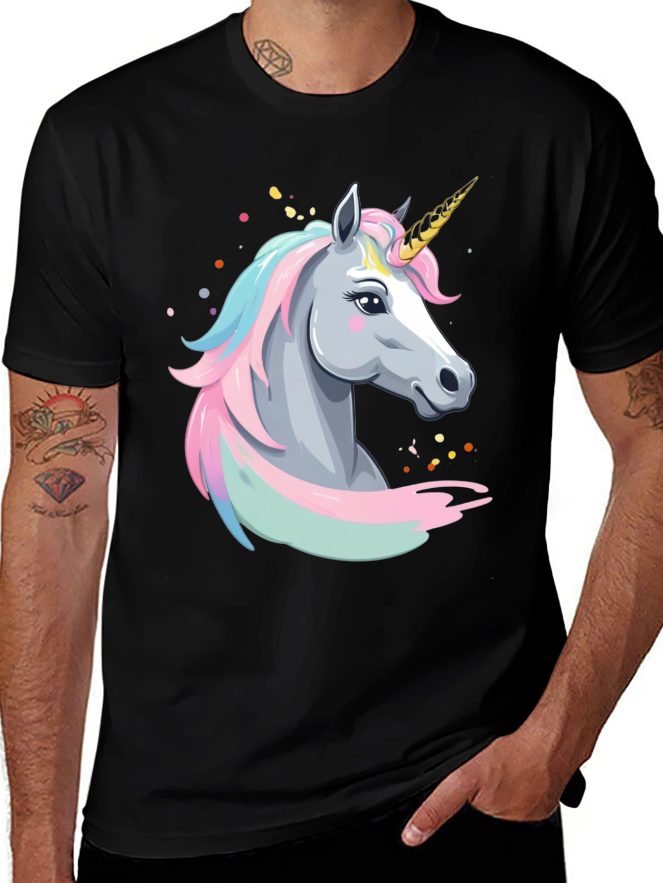 Variant 17 of Unicorn Graphic T-Shirt - Black Cotton Tee