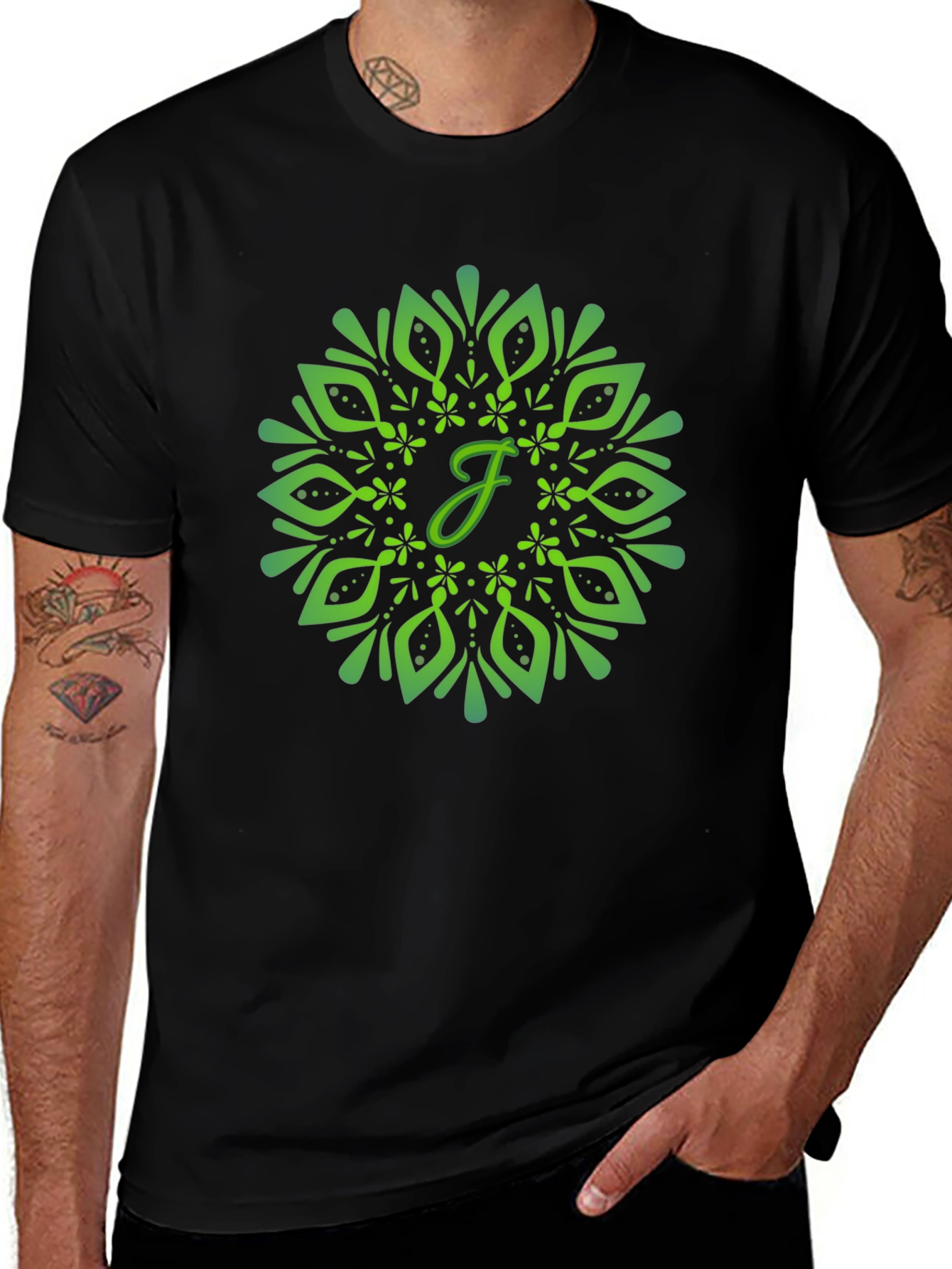 Variant 22 of Green Mandala Initial T-Shirt