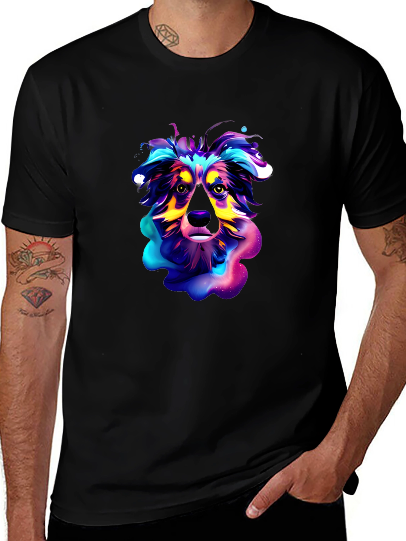 Variant 25 of Colorful Dog Graphic Black T-Shirt