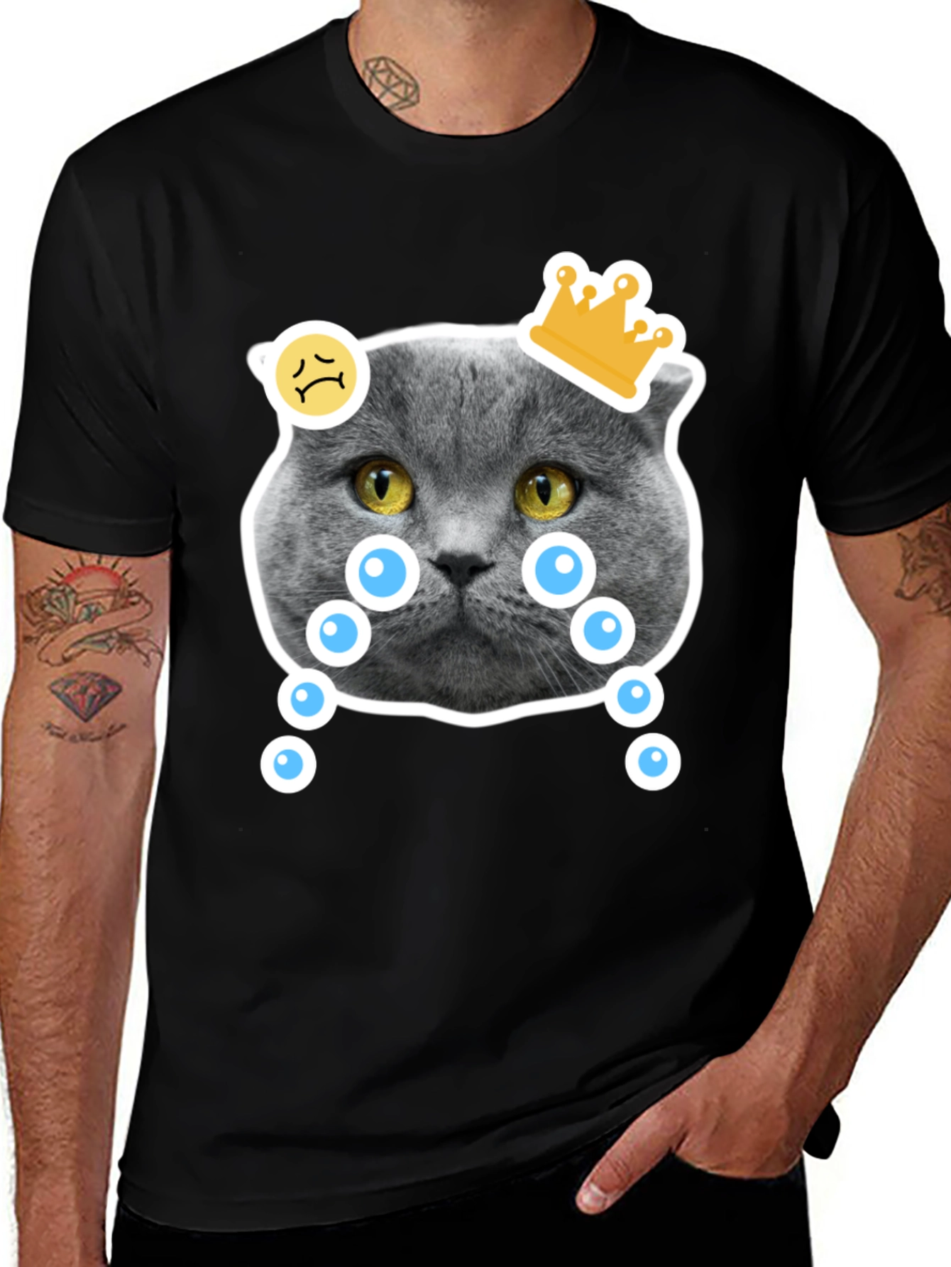 Sad Cat Crown T-Shirt - Unisex Black Cotton Tee