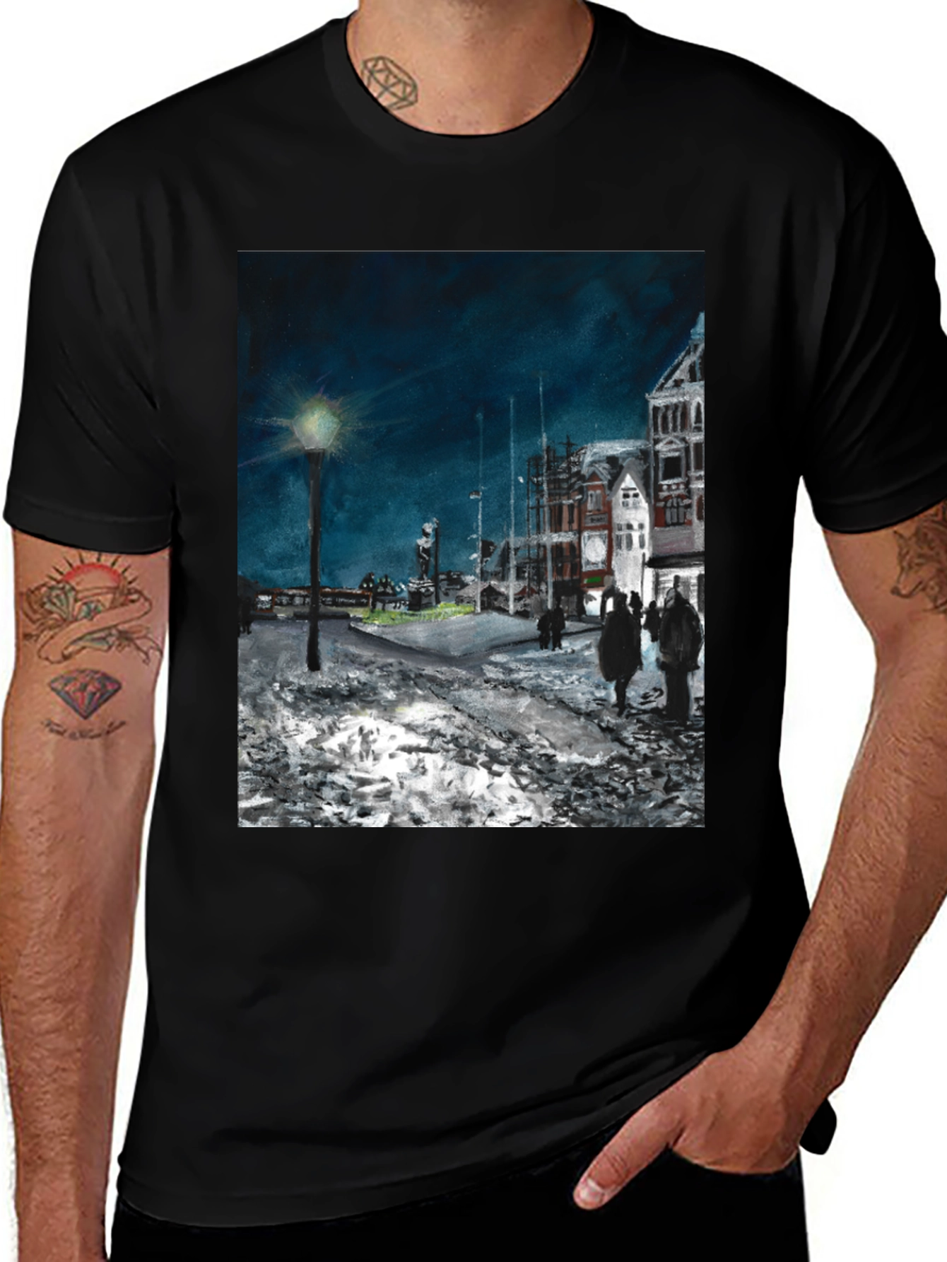 Variant 24 of Night Scene Print Black T-Shirt