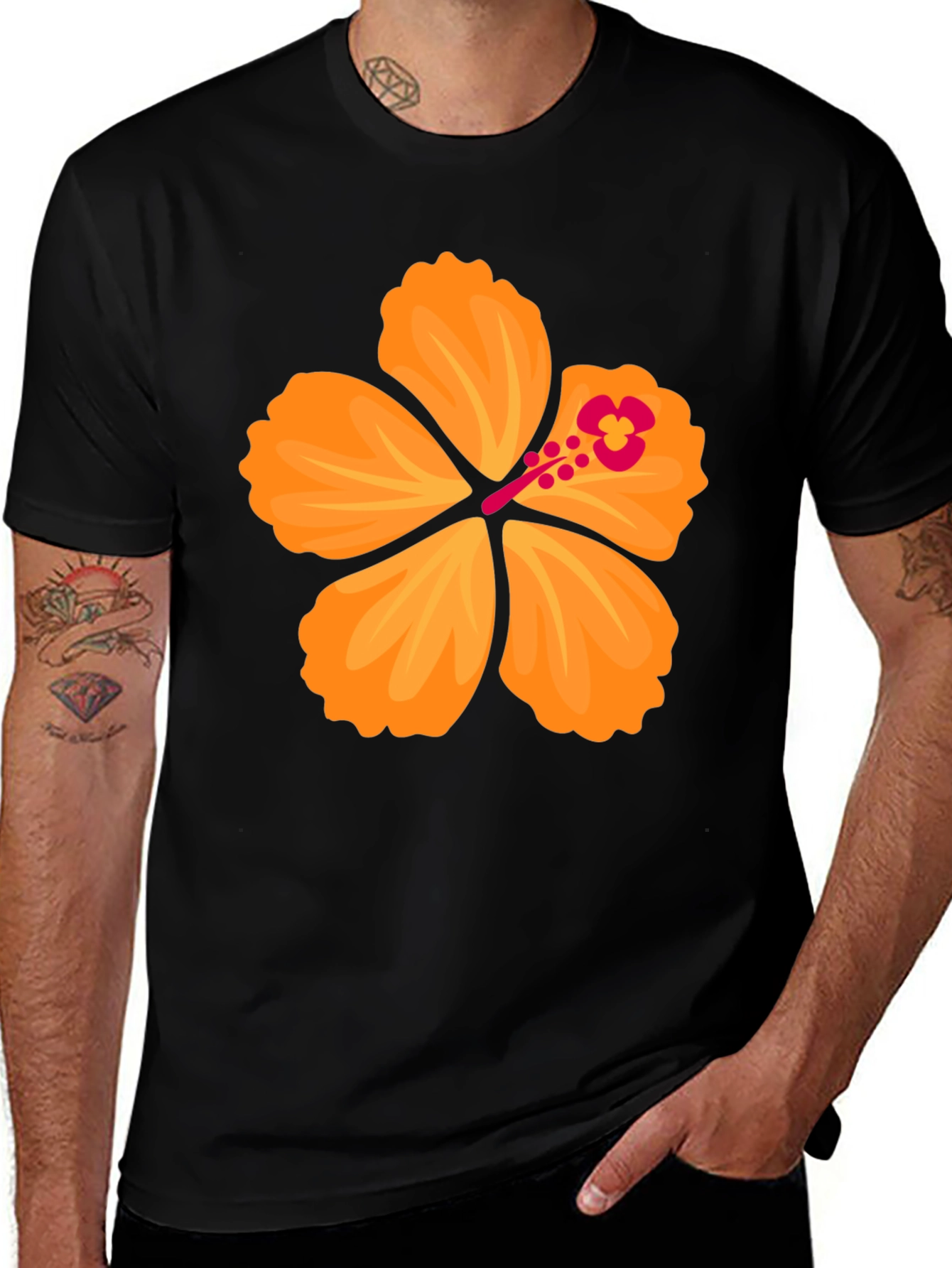 Hibiscus Flower Graphic T-Shirt - Bold Black Tee