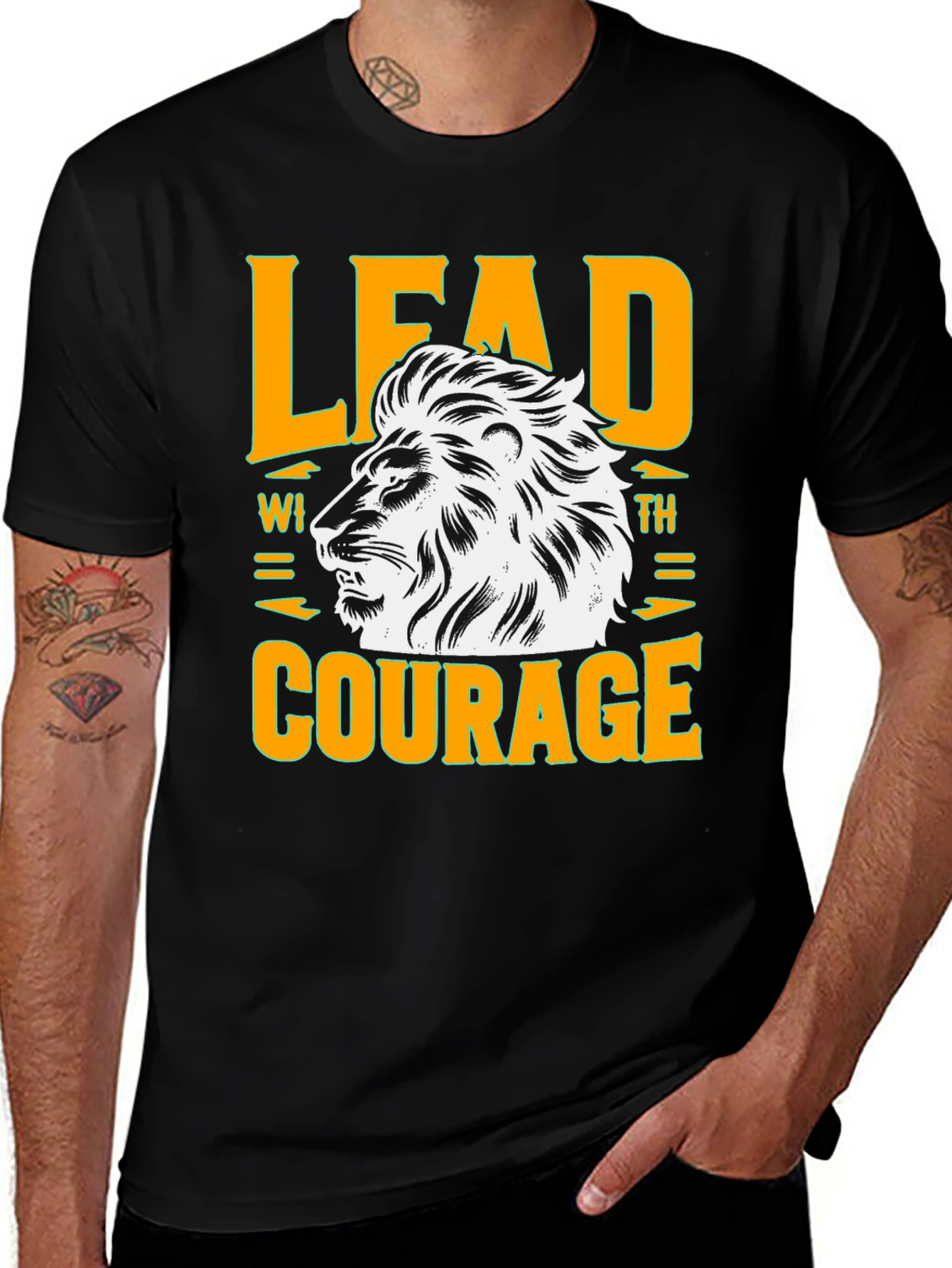 Variant 19 of Lead with Courage Lion Graphic Black T-Shirt