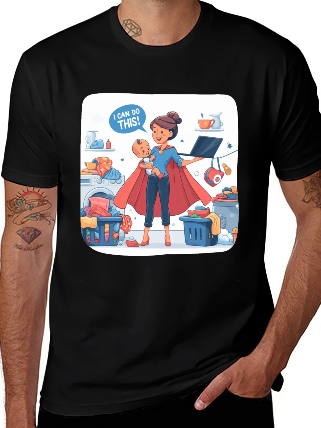 Variant 19 of Super Mom Graphic Tee - Black Cotton T-Shirt