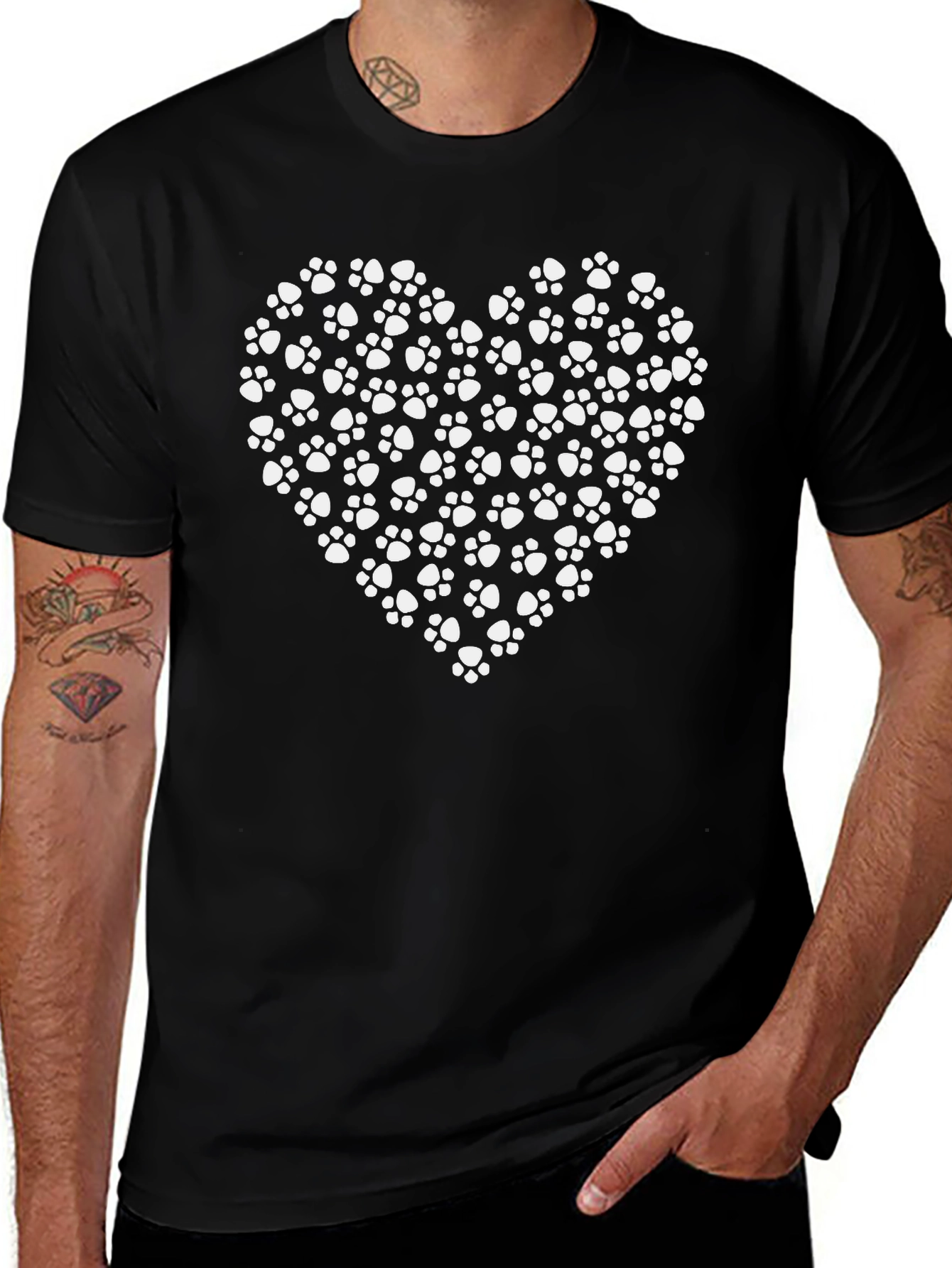 Variant 22 of Paw Print Heart Tee - Black Cotton Casual