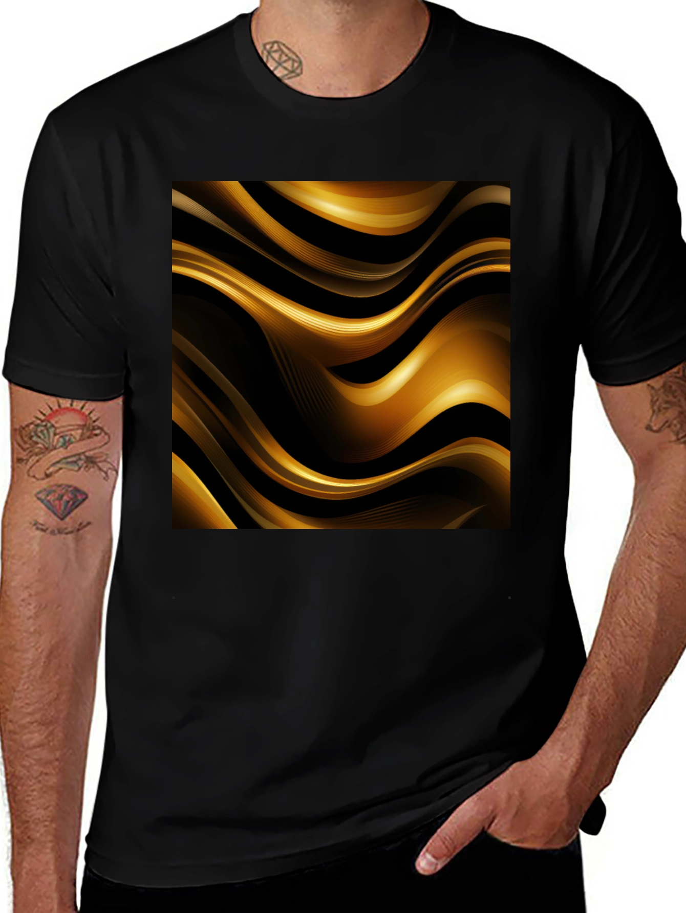 Variant 15 of Gold Swirl Graphic Black Tee
