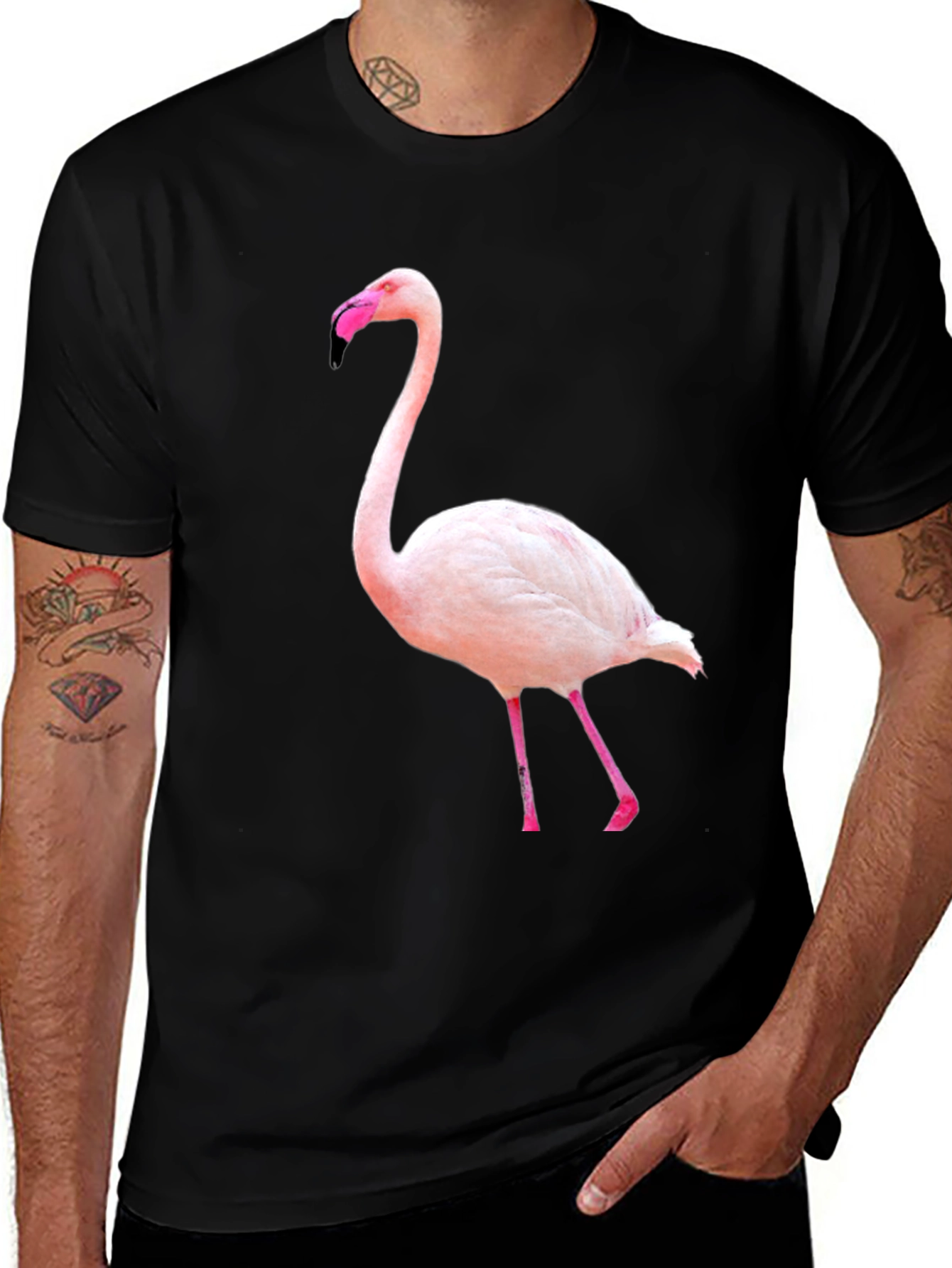 Variant 3 of Flamingo Graphic Tee - Casual Black T-Shirt
