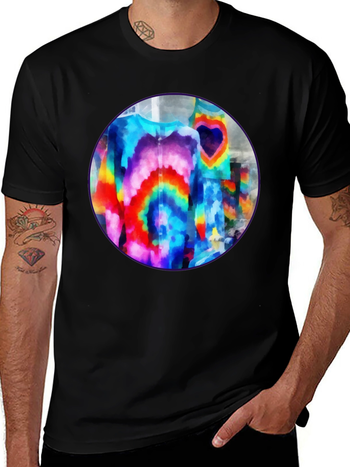 Variant 3 of Vibrant Tie-Dye Graphic Tee - Bold Black Cotton T-Shirt