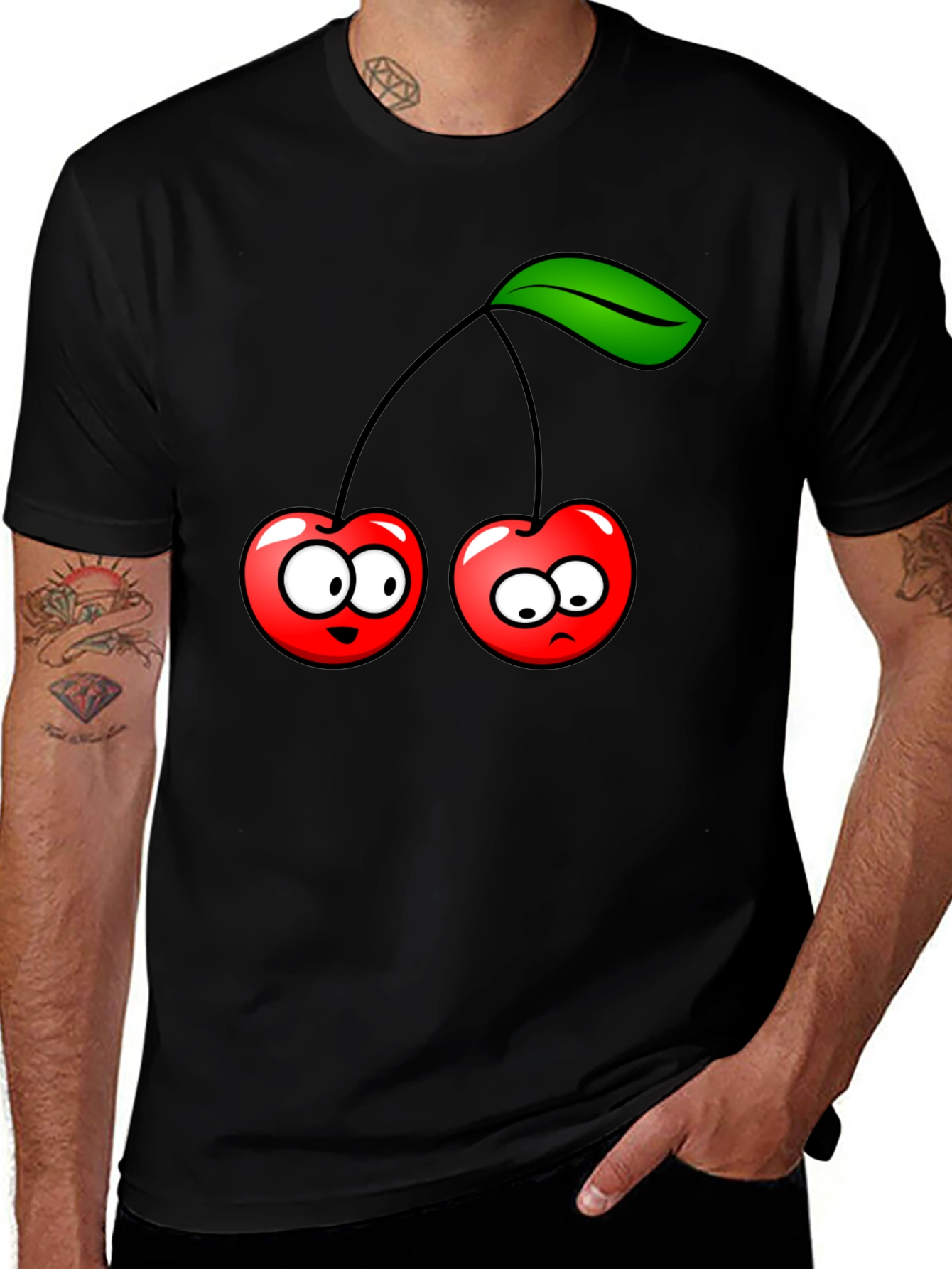 Variant 2 of Funny Cherry Cartoon Black T-Shirt