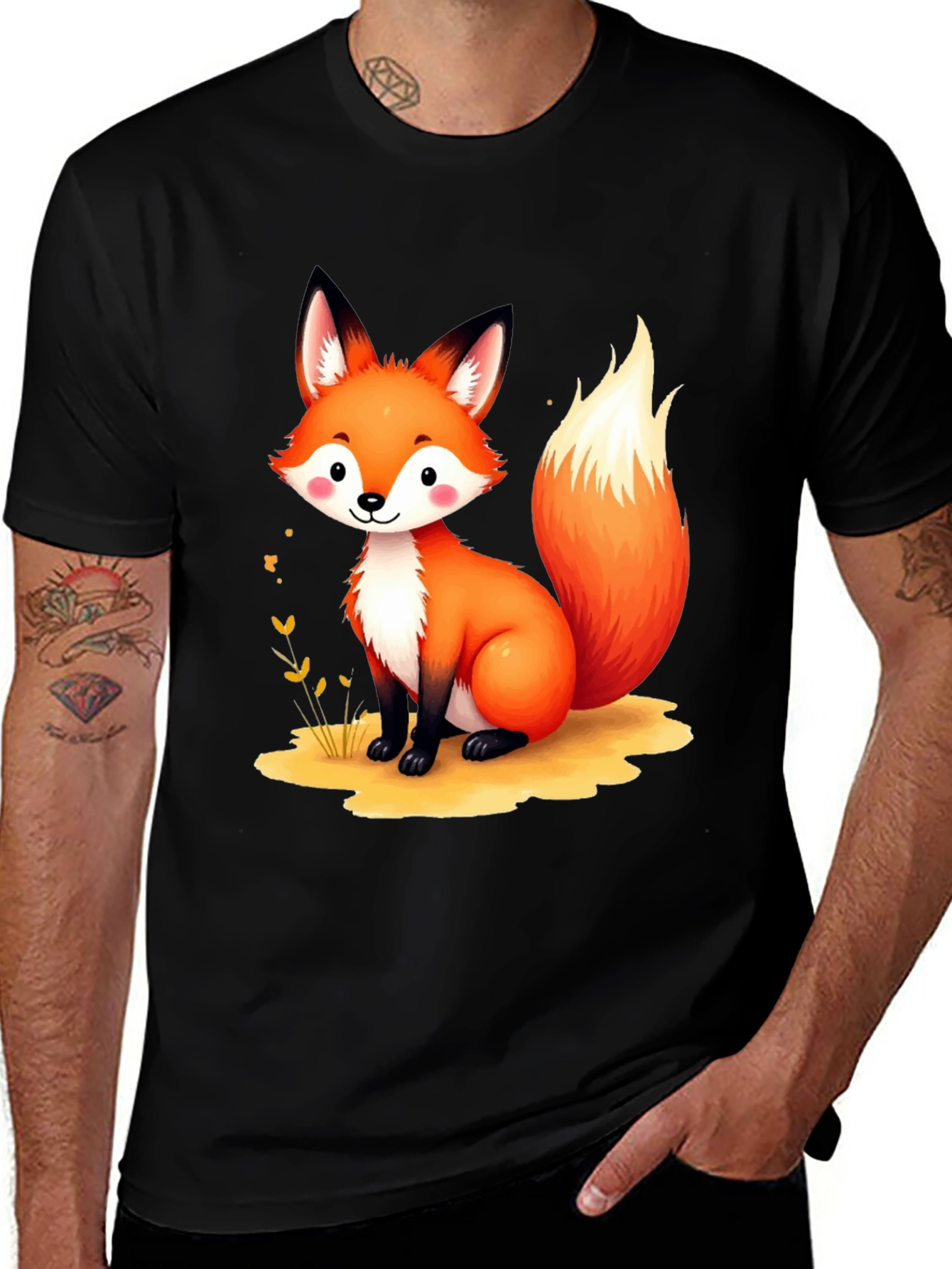 Variant 11 of Cute Cartoon Fox Graphic Tee - Unisex Black T-Shirt