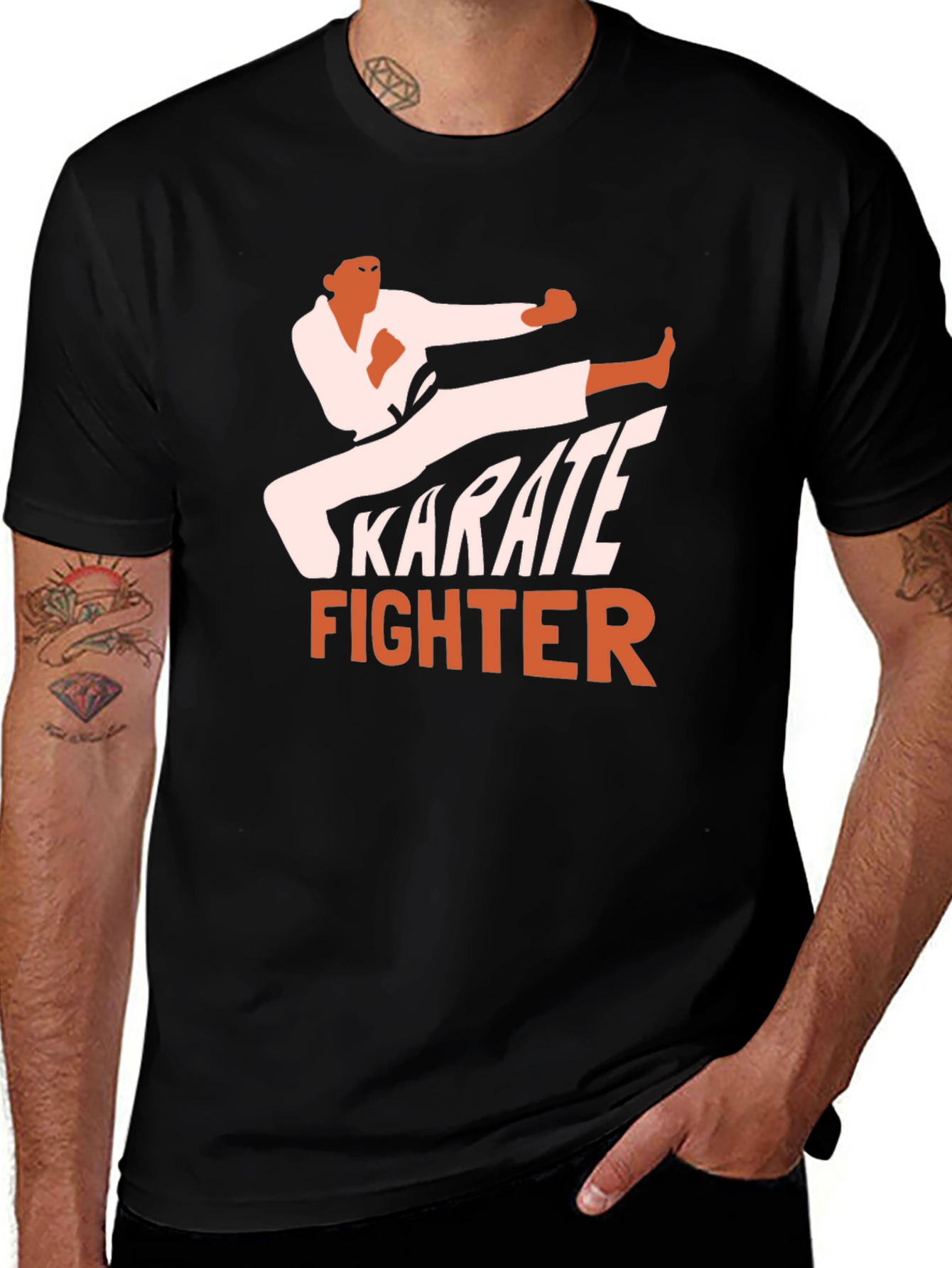Variant 7 of Karate Fighter Graphic Tee - Black Martial Arts T-Shirt