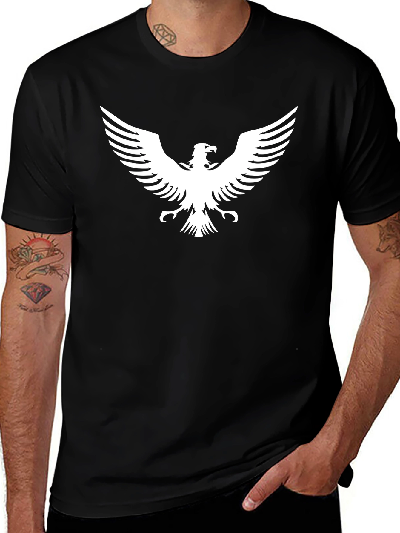 Variant 21 of Black T-Shirt with White Eagle Graphic Print