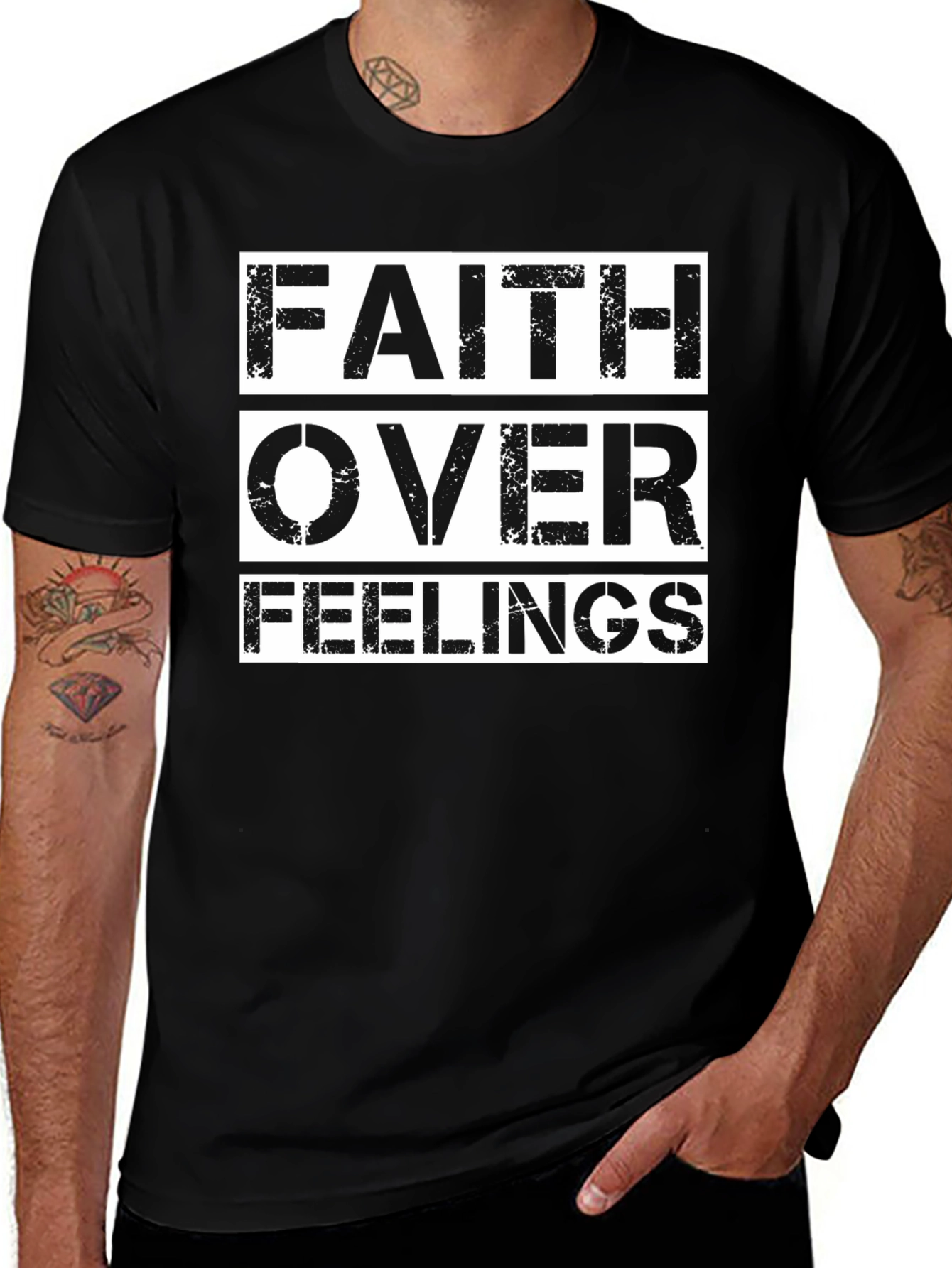 Variant 22 of Faith Over Feelings Black Graphic T-Shirt
