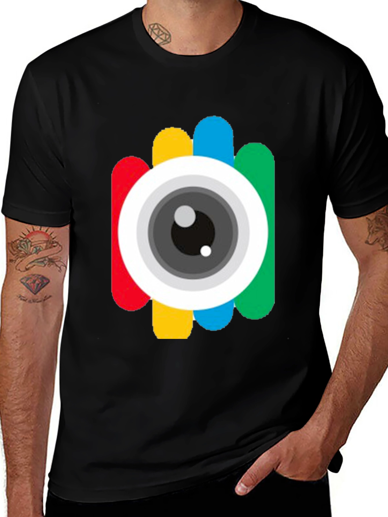 Variant 14 of Colorful Camera Eye Graphic Black T-Shirt