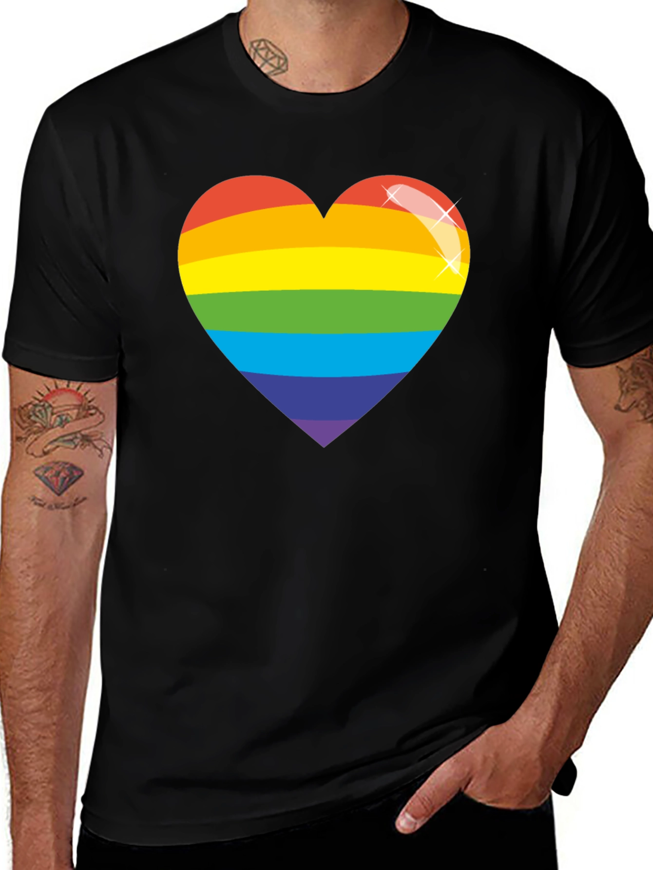 Variant 15 of Rainbow Heart Pride T-Shirt - Black