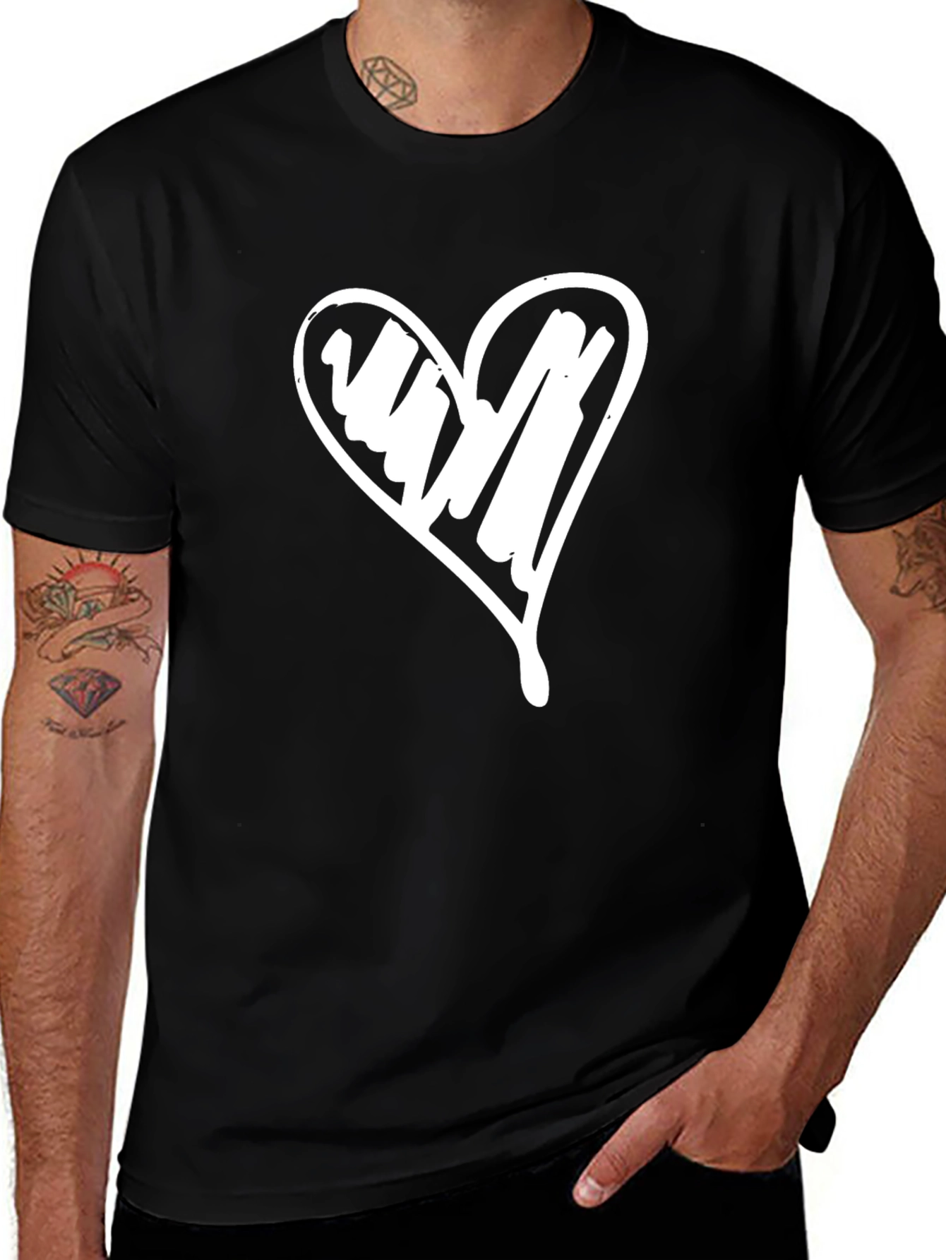 Variant 9 of Heart Sketch Graphic Tee - Casual Black T-Shirt