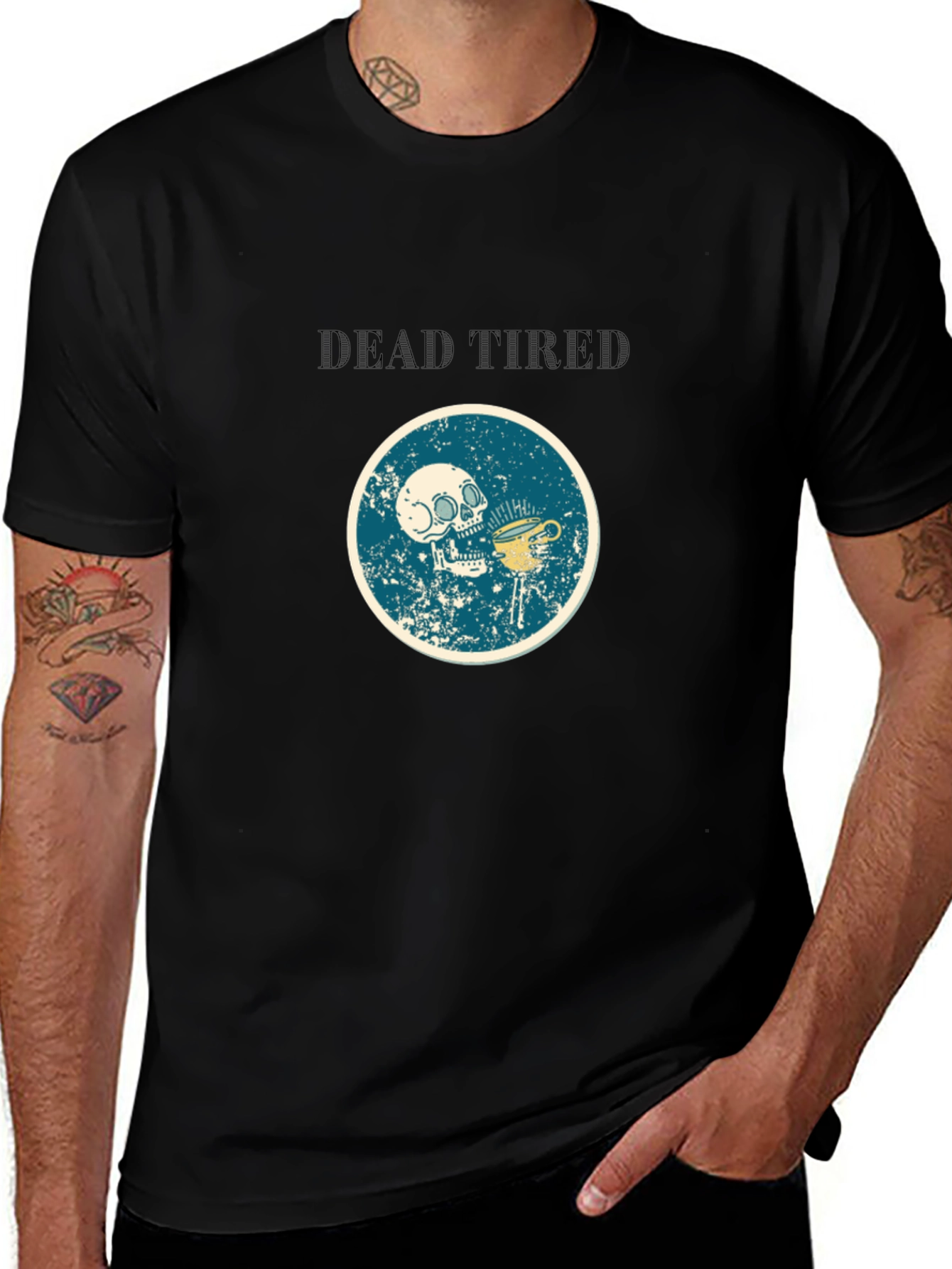 Variant 14 of Dead Tired Graphic Tee - Funny Skull Coffee Shirt