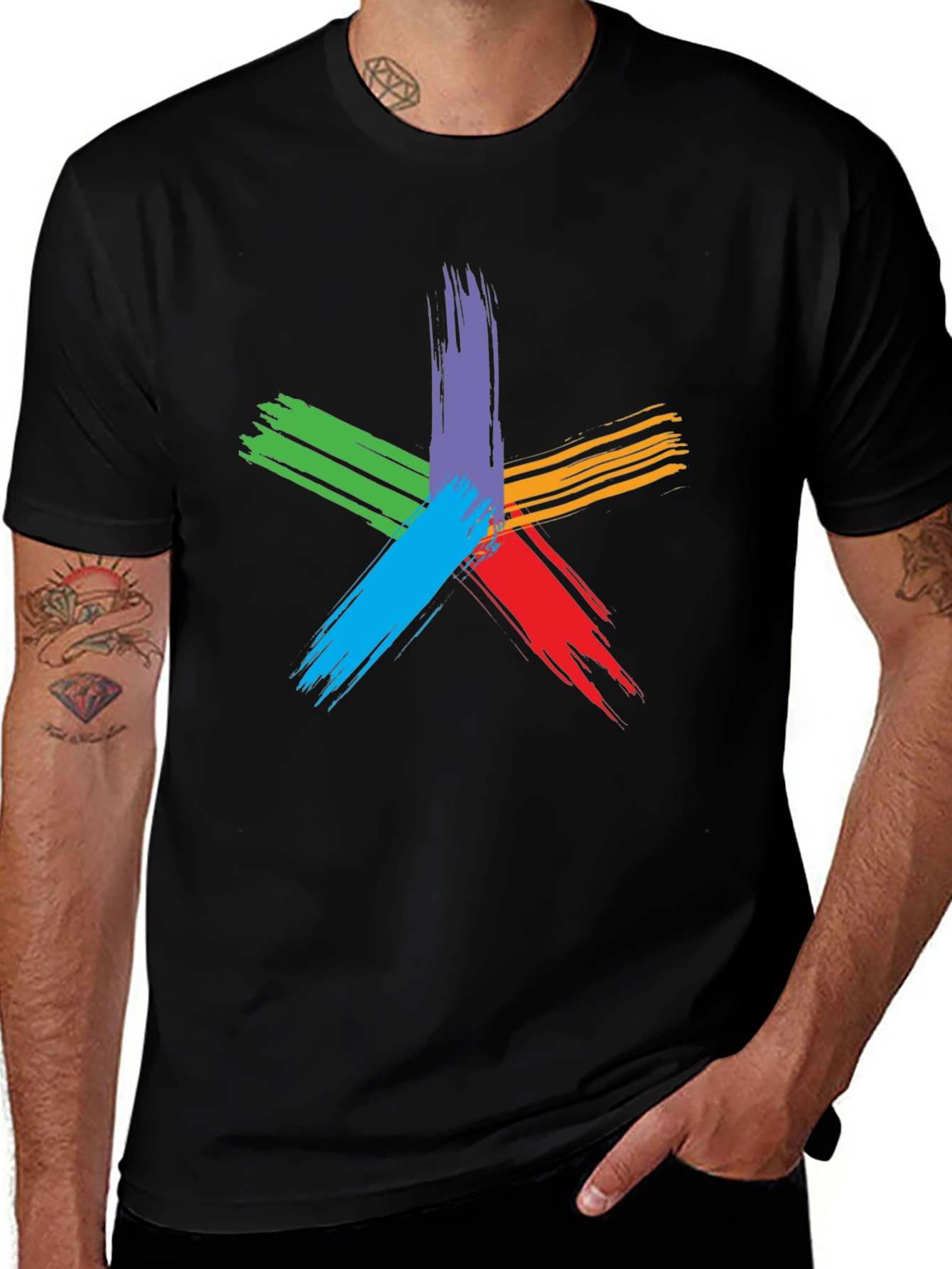 Colorful X Brush Stroke Black T-Shirt