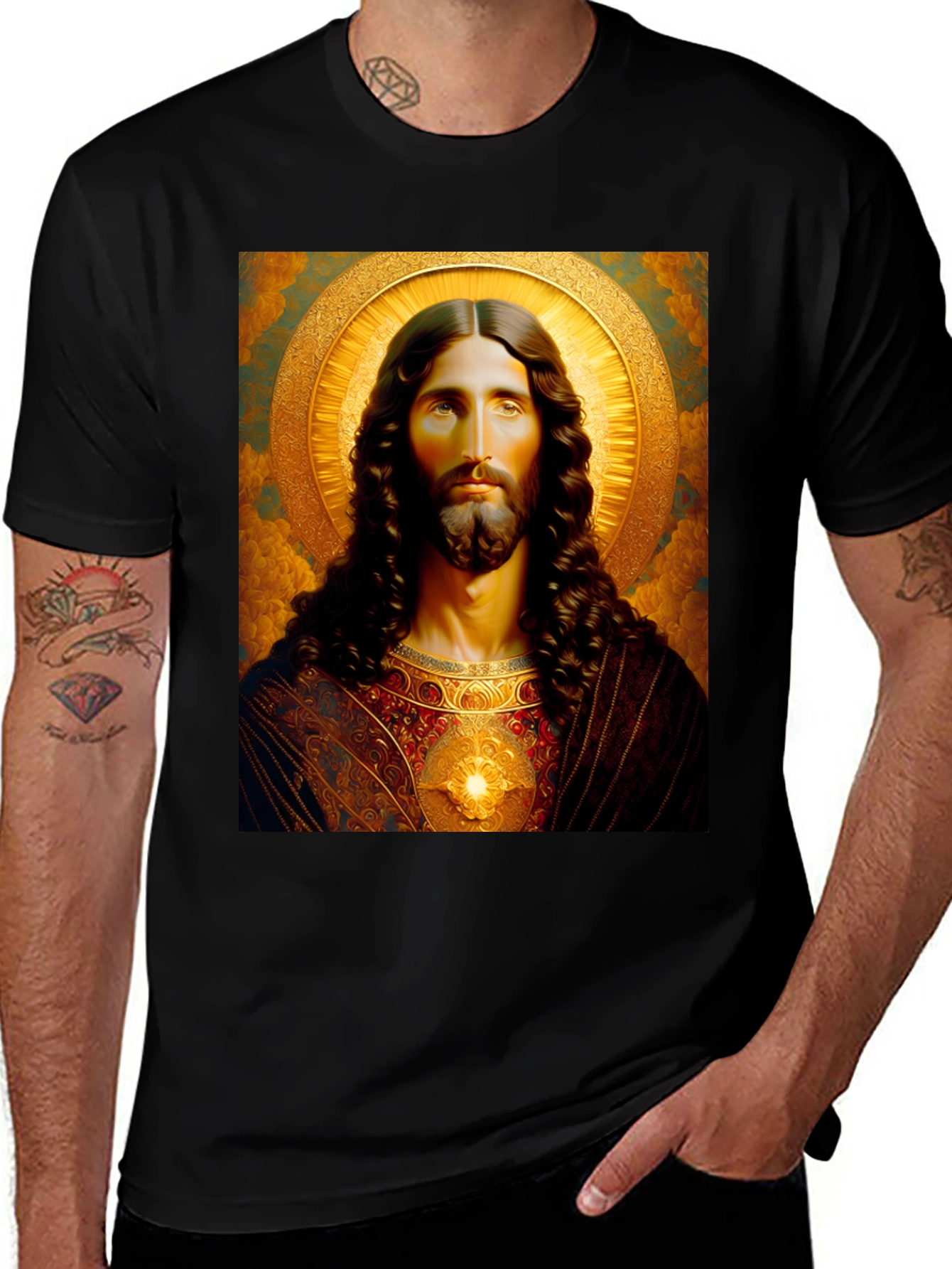 Black Jesus Christ Portrait Graphic T-Shirt - Black main image