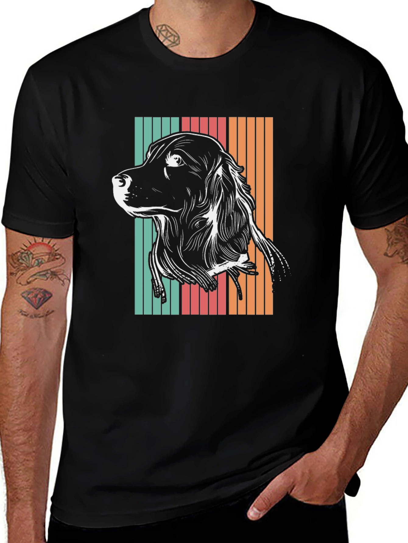 Variant 25 of Retro Dog Graphic Tee - Black Cotton Blend Shirt