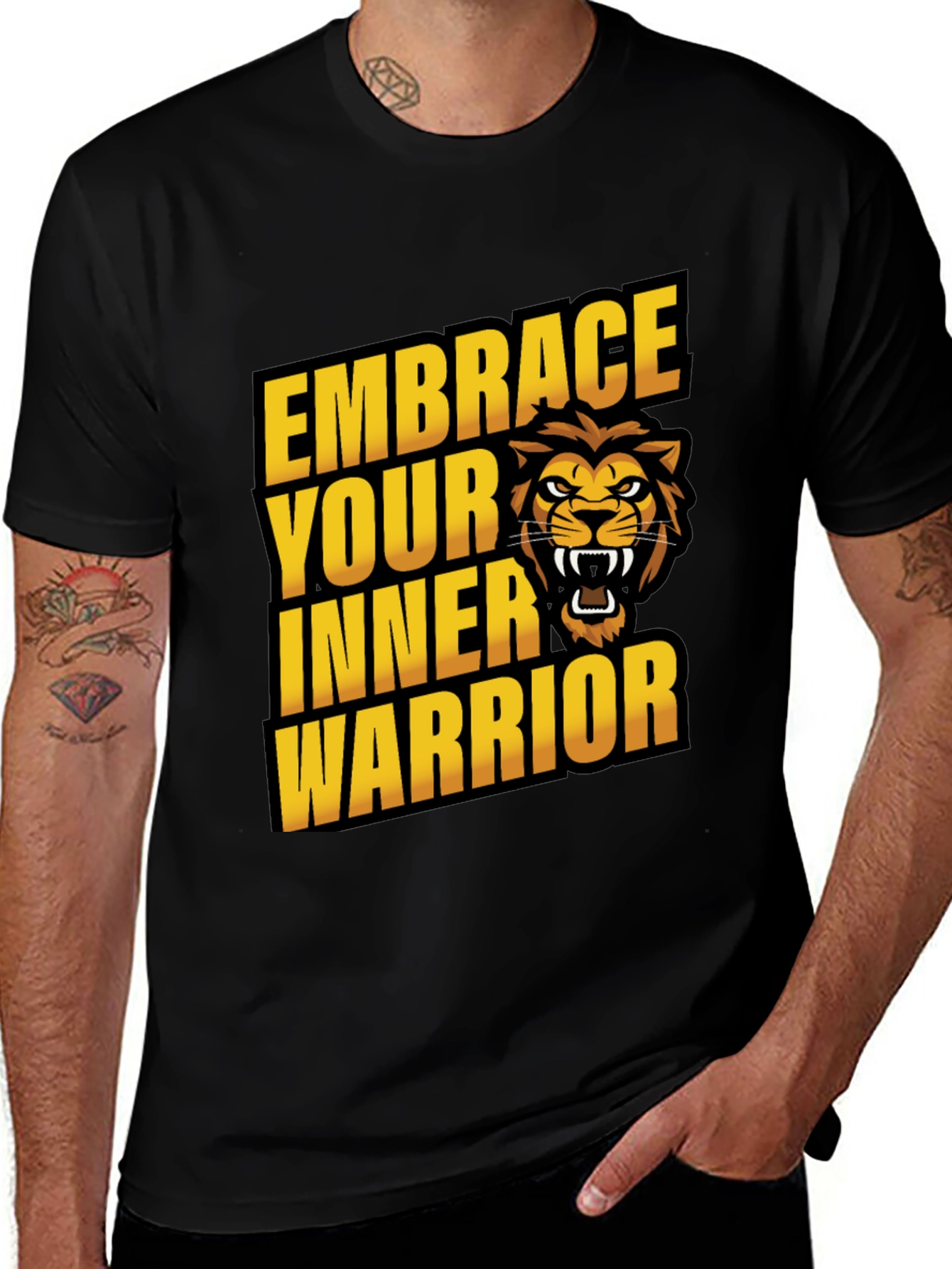 Variant 14 of Embrace Inner Warrior Black T-Shirt - Lion Graphic Tee
