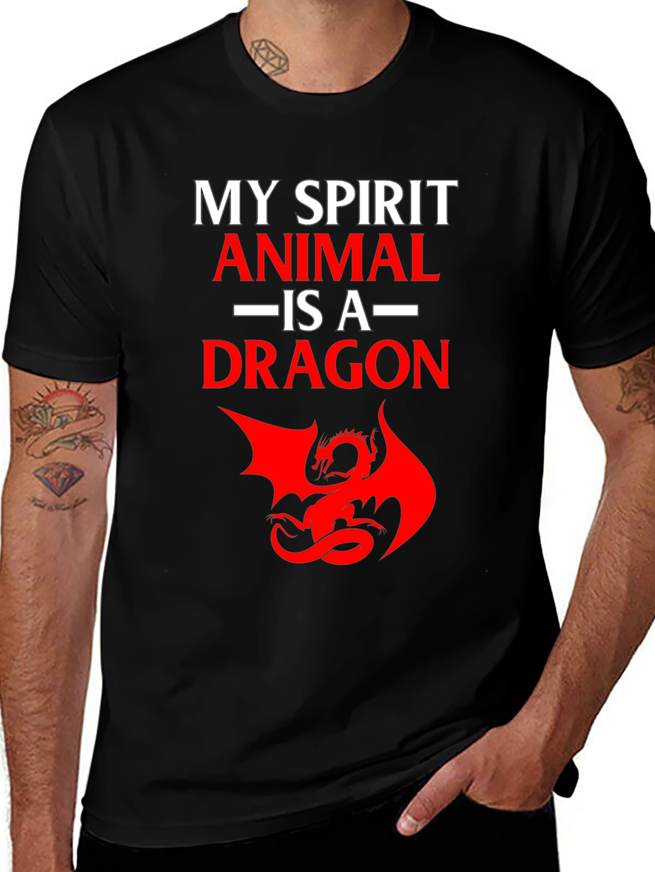 Variant 13 of Dragon Spirit Animal T-Shirt - Black Cotton Tee