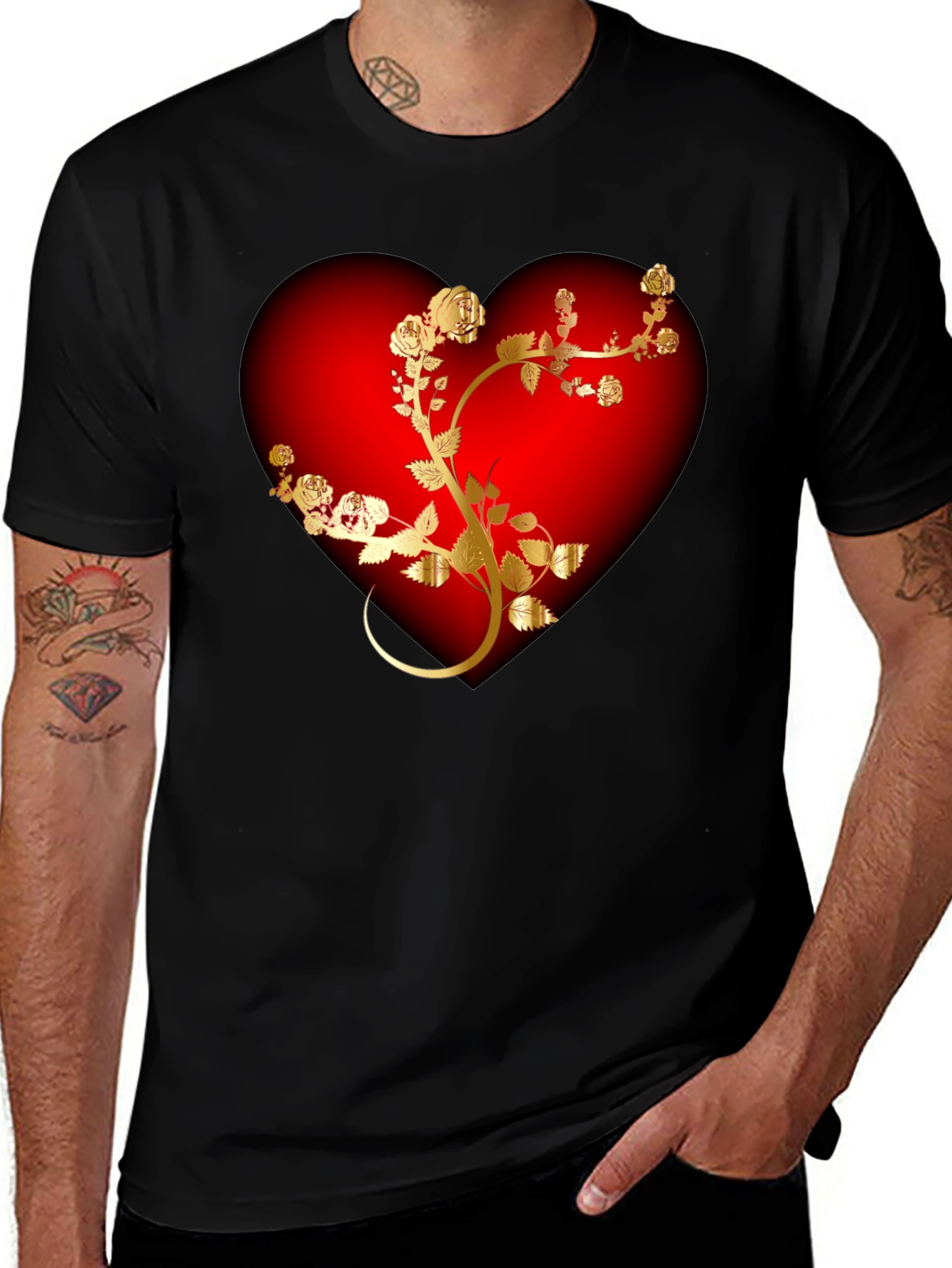 Heart & Rose Graphic Black T-Shirt