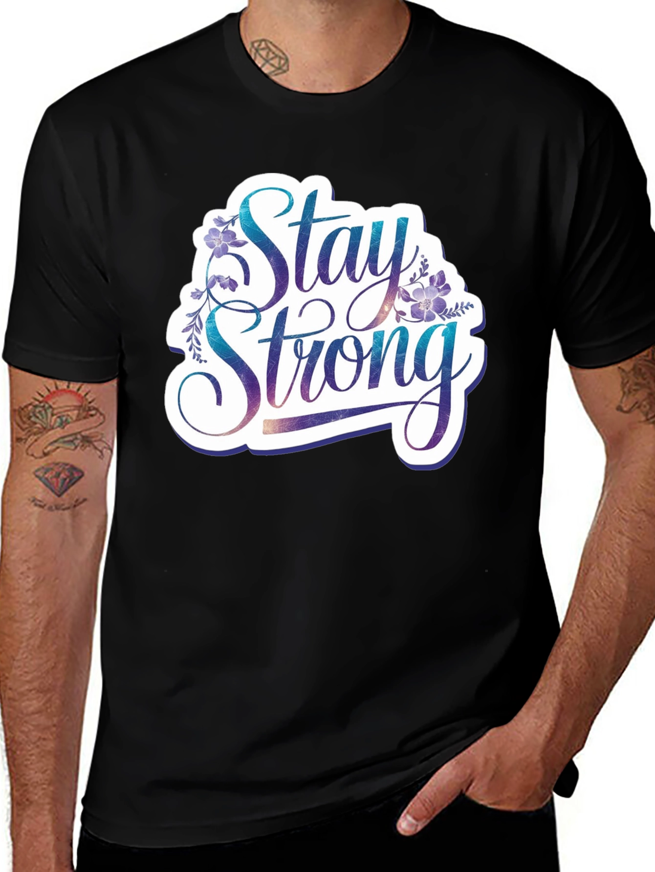 Variant 12 of Stay Strong Graphic Tee - Motivational Black T-Shirt