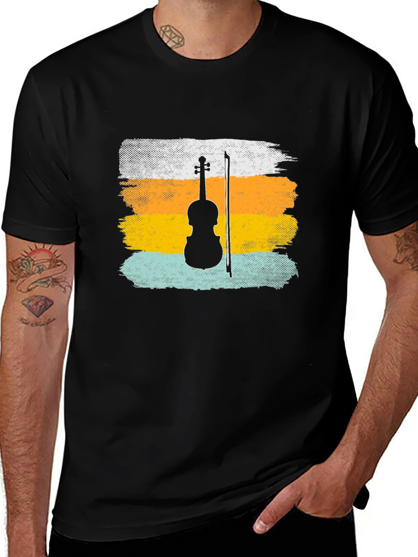Variant 26 of Vintage Violin Graphic Tee - Black Cotton T-Shirt