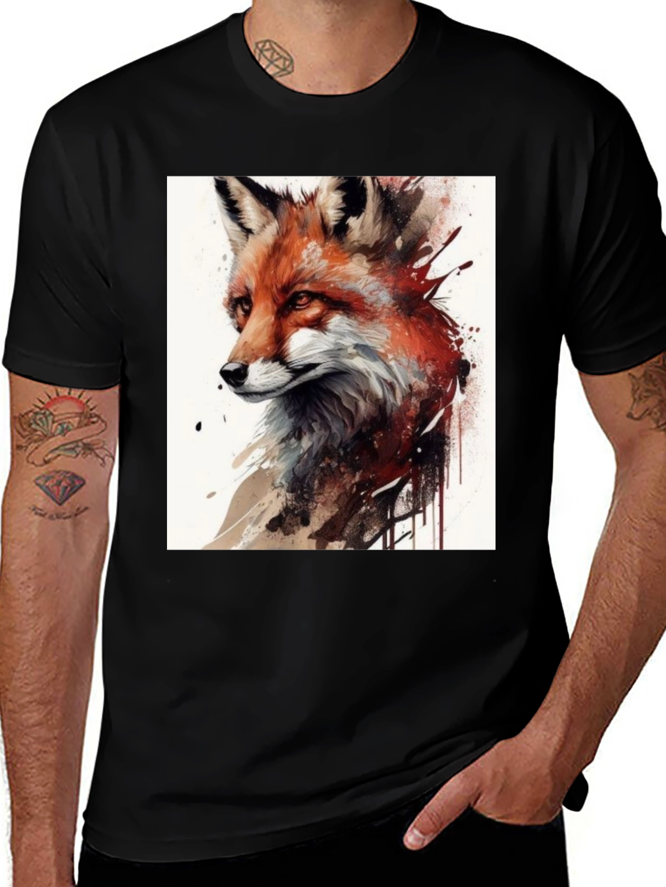 Variant 20 of Fox Art Graphic Tee - Unisex Black T-Shirt