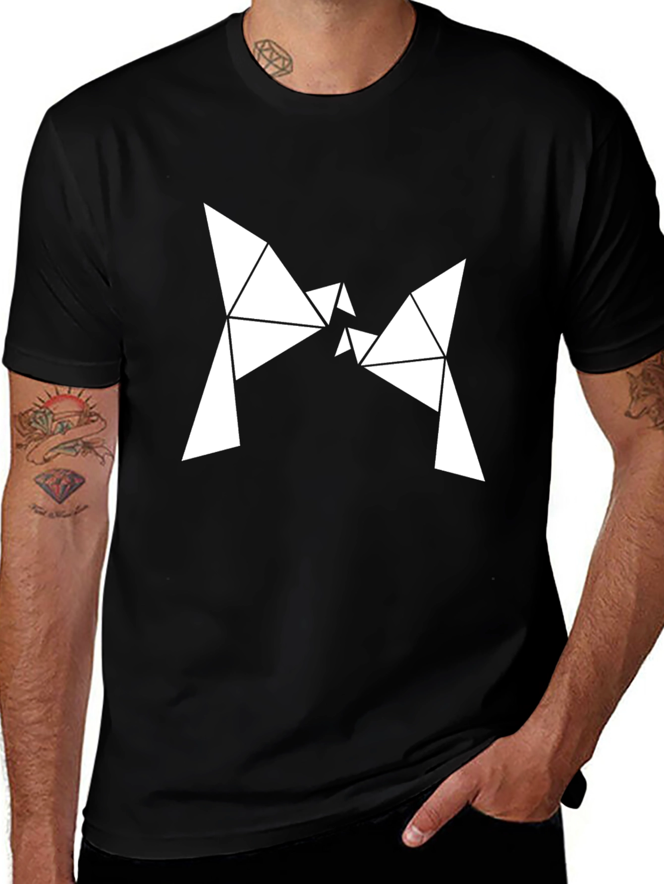 Geometric Triangle Bowtie Graphic Tee - Modern Minimalist Design