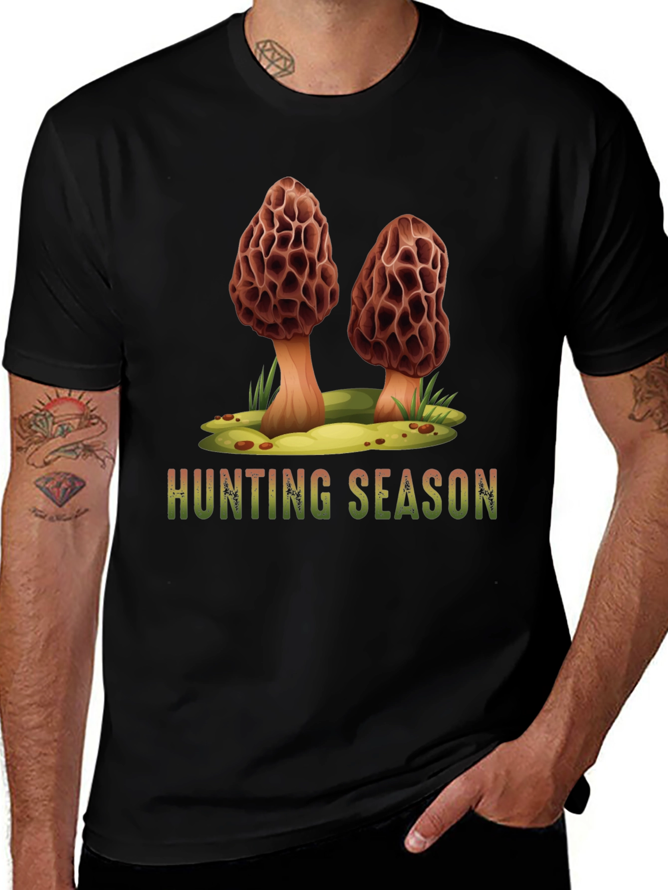 Mushroom Hunting Season Black T-Shirt