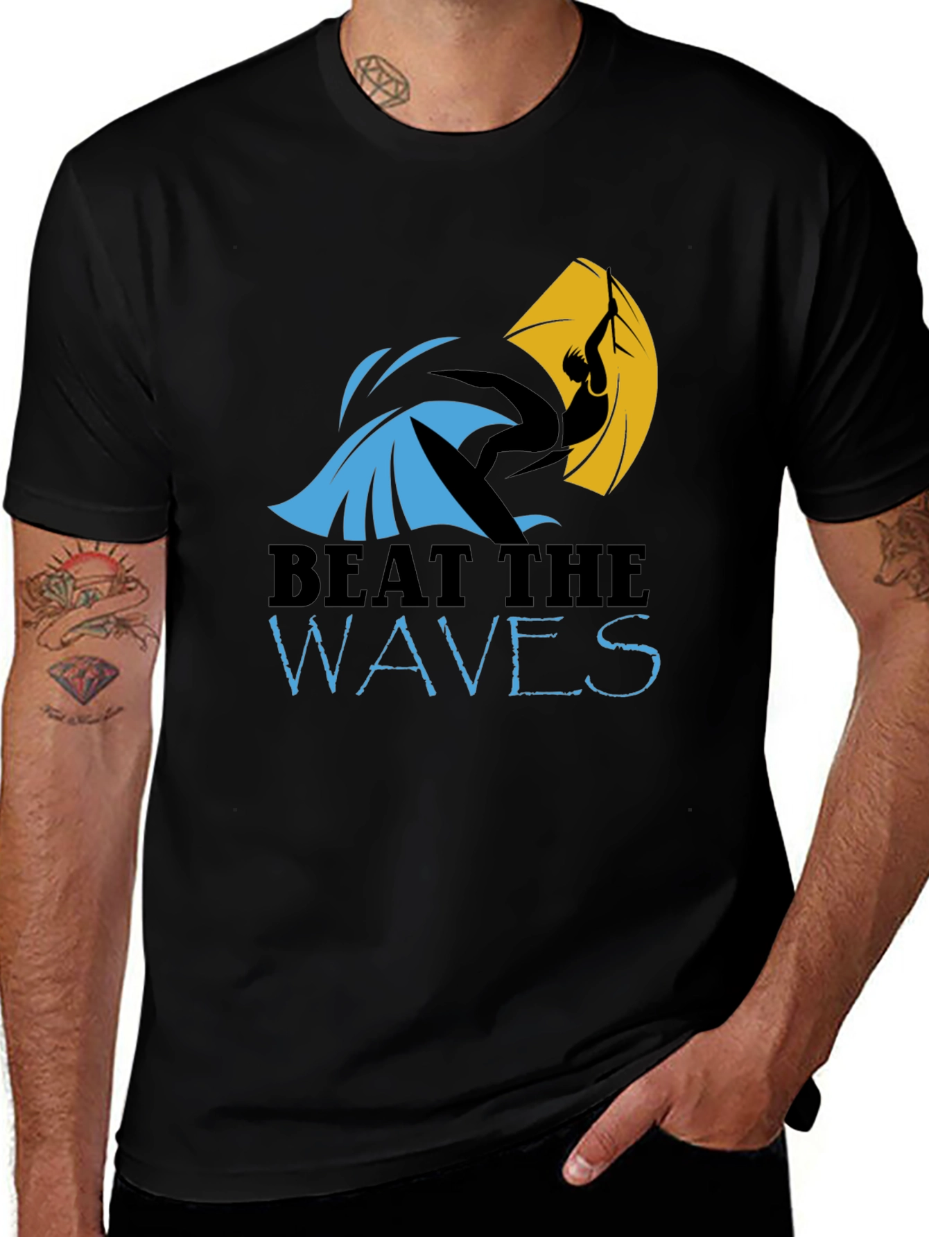 Variant 18 of Beat the Waves Graphic T-Shirt - Surfing Design