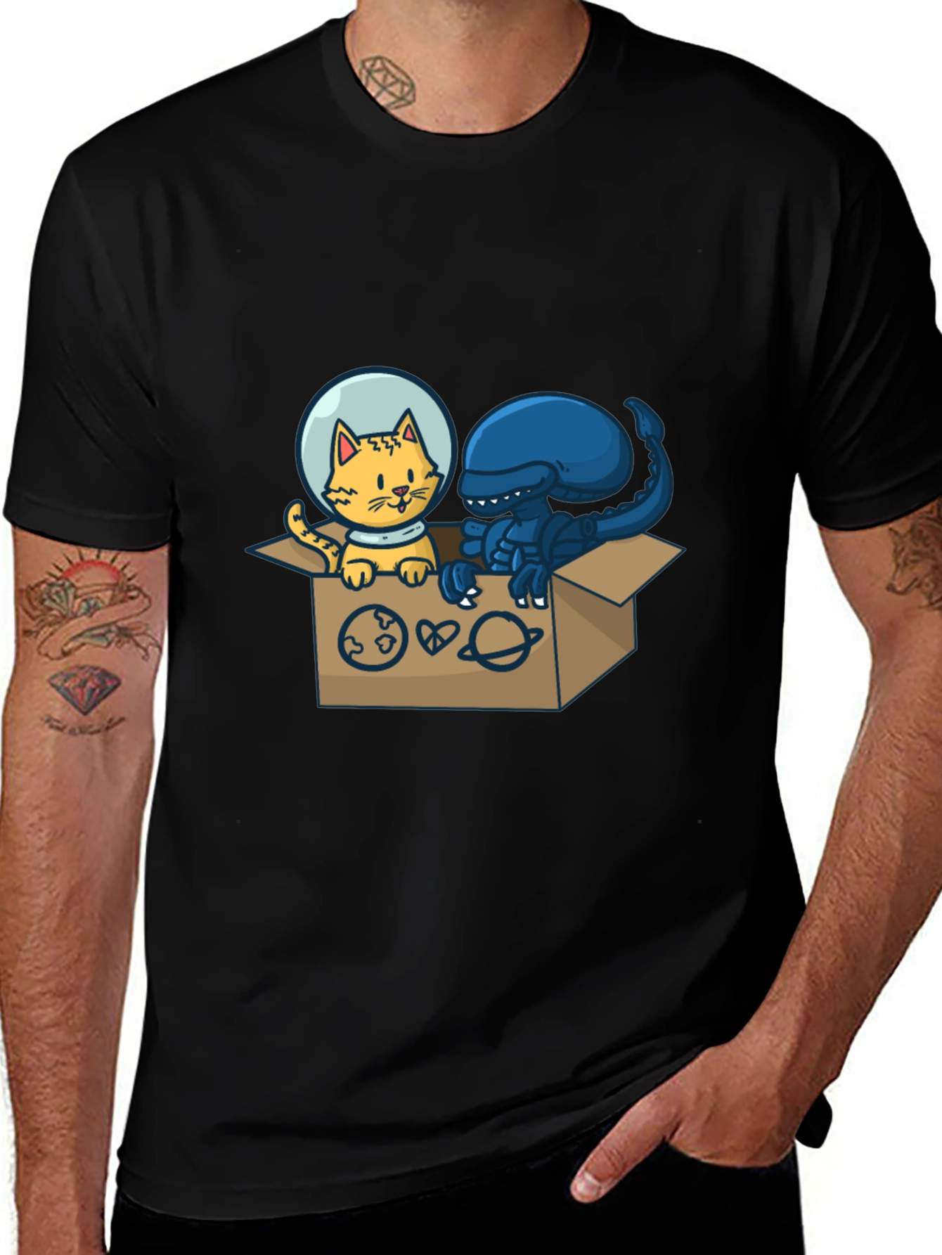 Variant 15 of Cosmic Critters T-Shirt: Cat & Alien in Space!