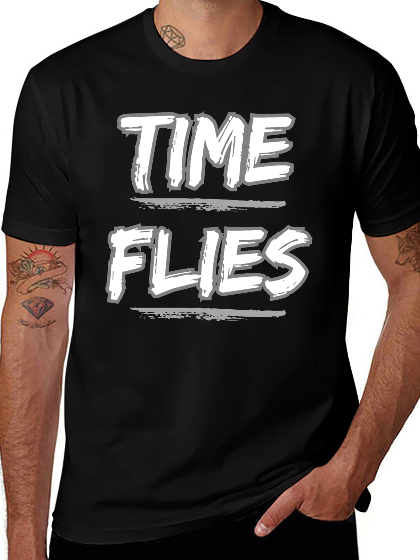 Variant 23 of Time Flies Graphic Print Black T-Shirt