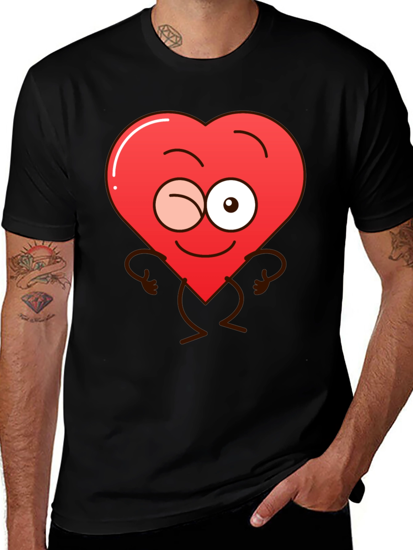 Winking Heart Graphic Tee - Mens Black T-Shirt