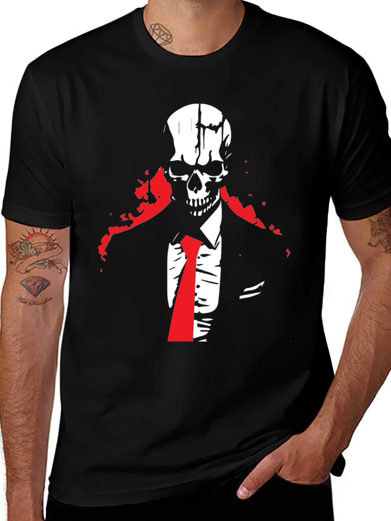 Variant 29 of Skull in Suit Graphic Tee - Stylish Men's T-Shirt