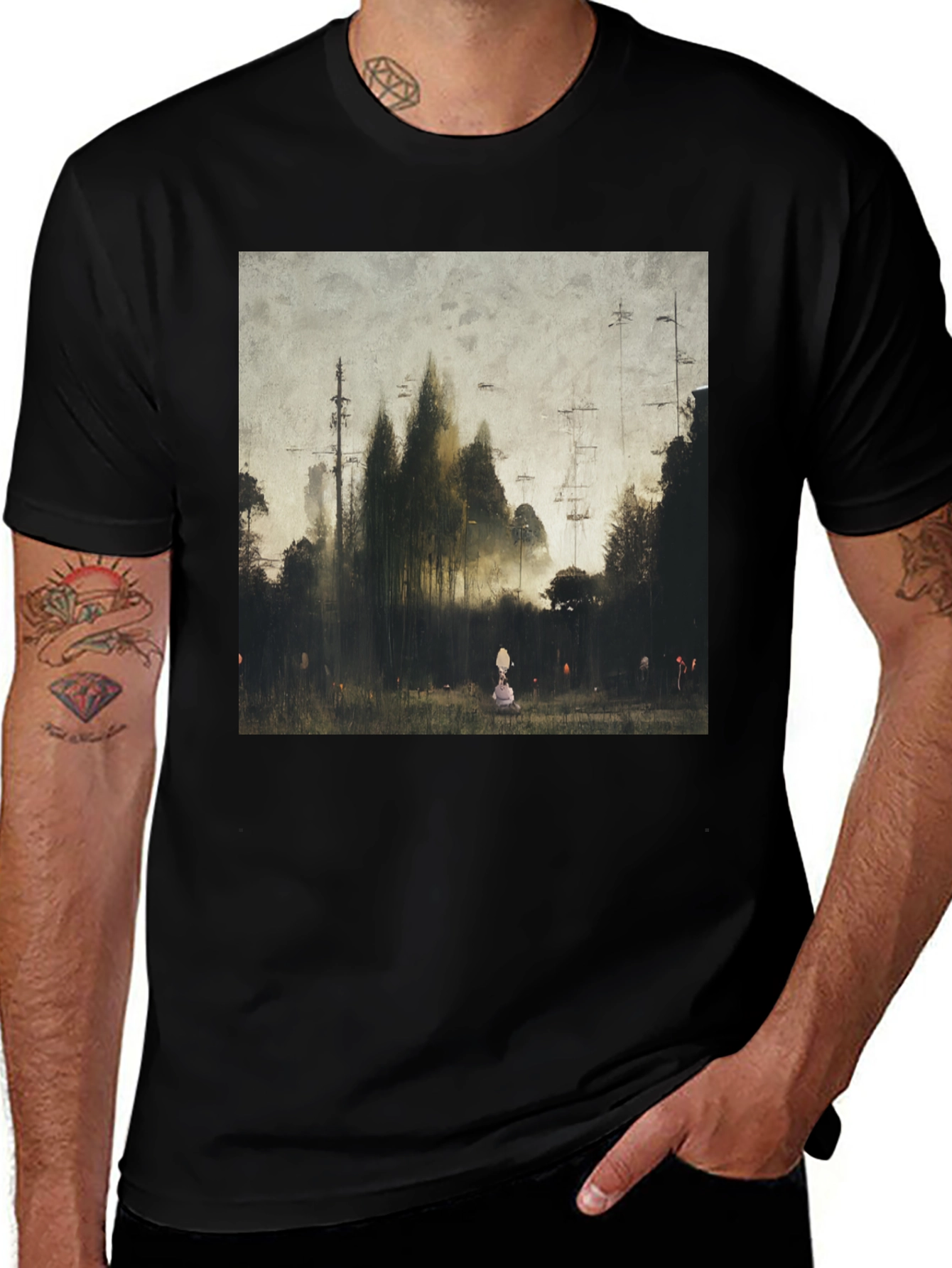 Variant 21 of Eerie Forest Print Black T-Shirt