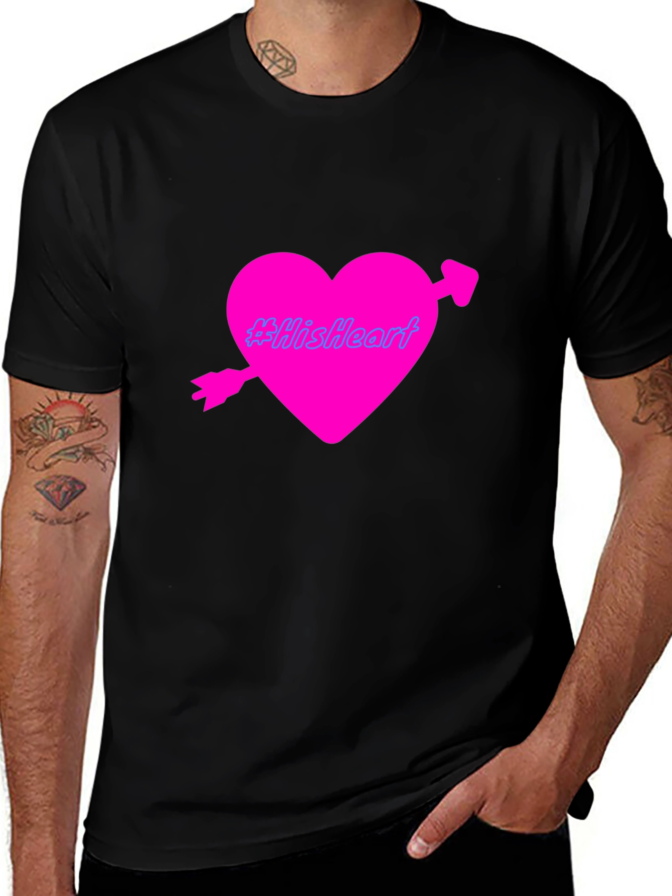 Variant 11 of Men's Black T-Shirt with Pink Heart Design