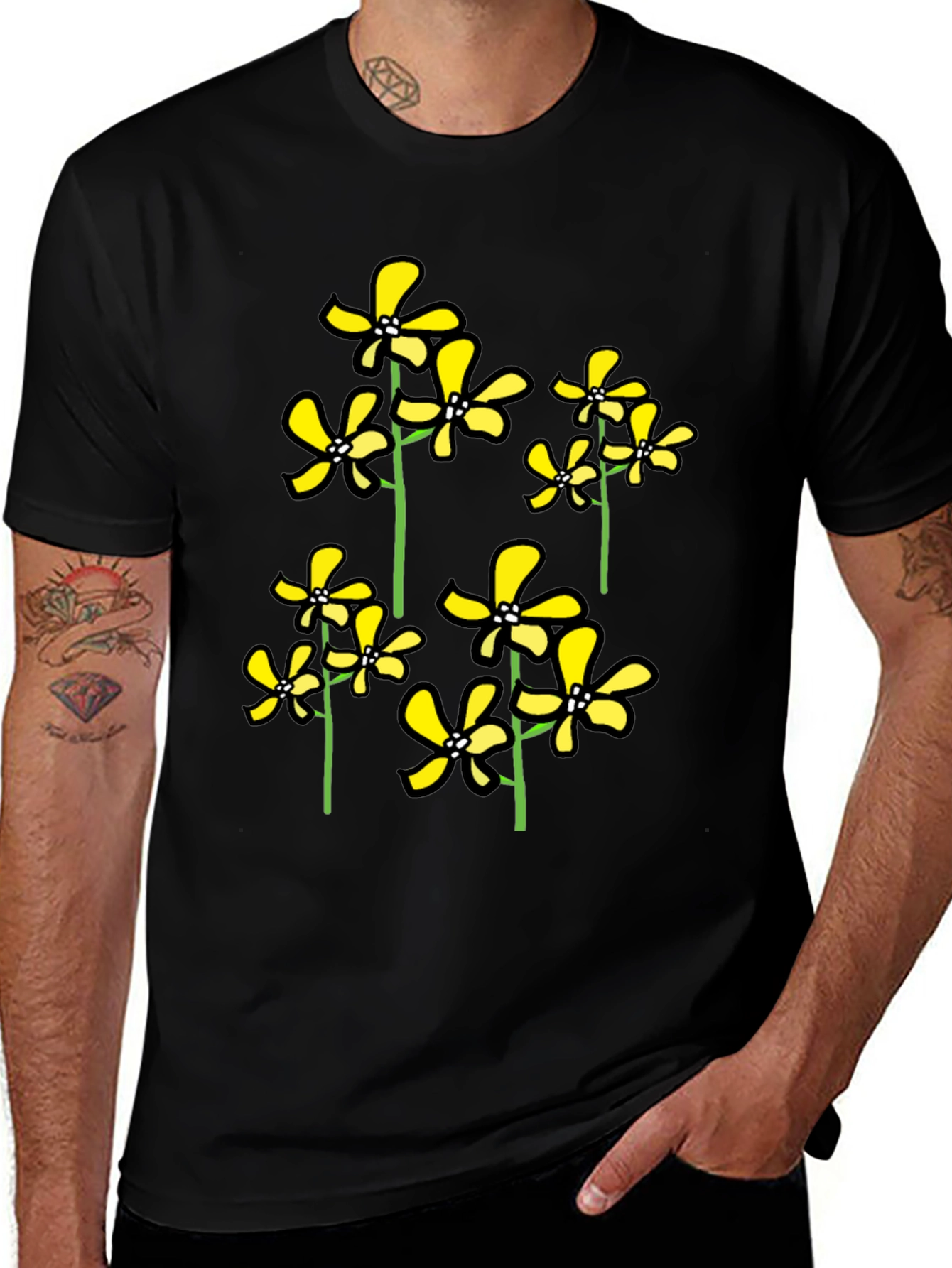 Variant 25 of Floral Graphic Tee - Black Cotton T-Shirt