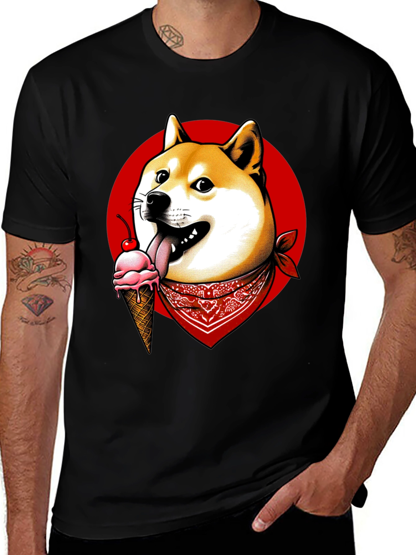 Variant 14 of Doge Ice Cream Bandana Graphic Tee - Black