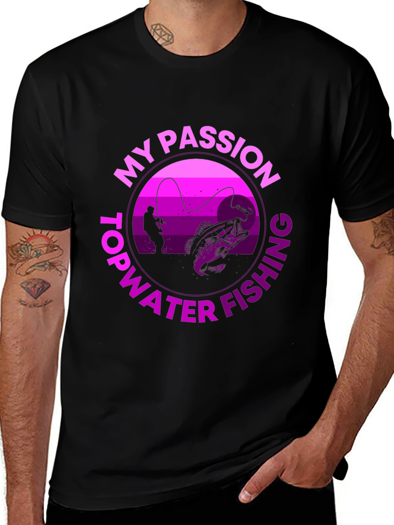 Variant 6 of Fishing Passion Graphic Tee - Black
