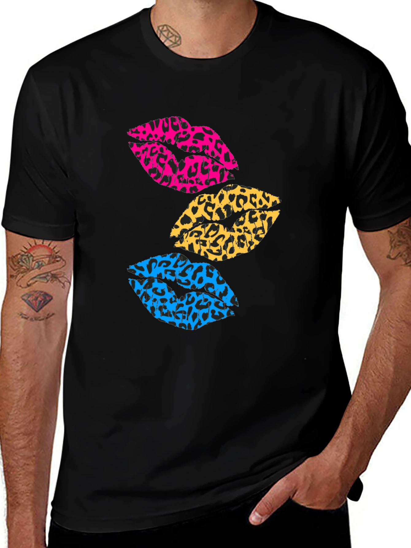 Variant 10 of Leopard Print Lips Graphic Tee - Trendy Casual Shirt