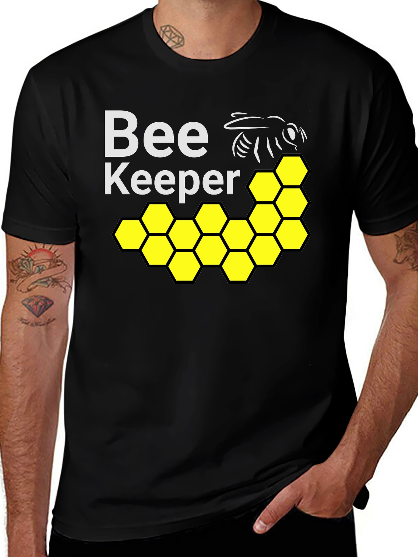 Variant 14 of Beekeeper T-Shirt with Honeycomb and Bee Design