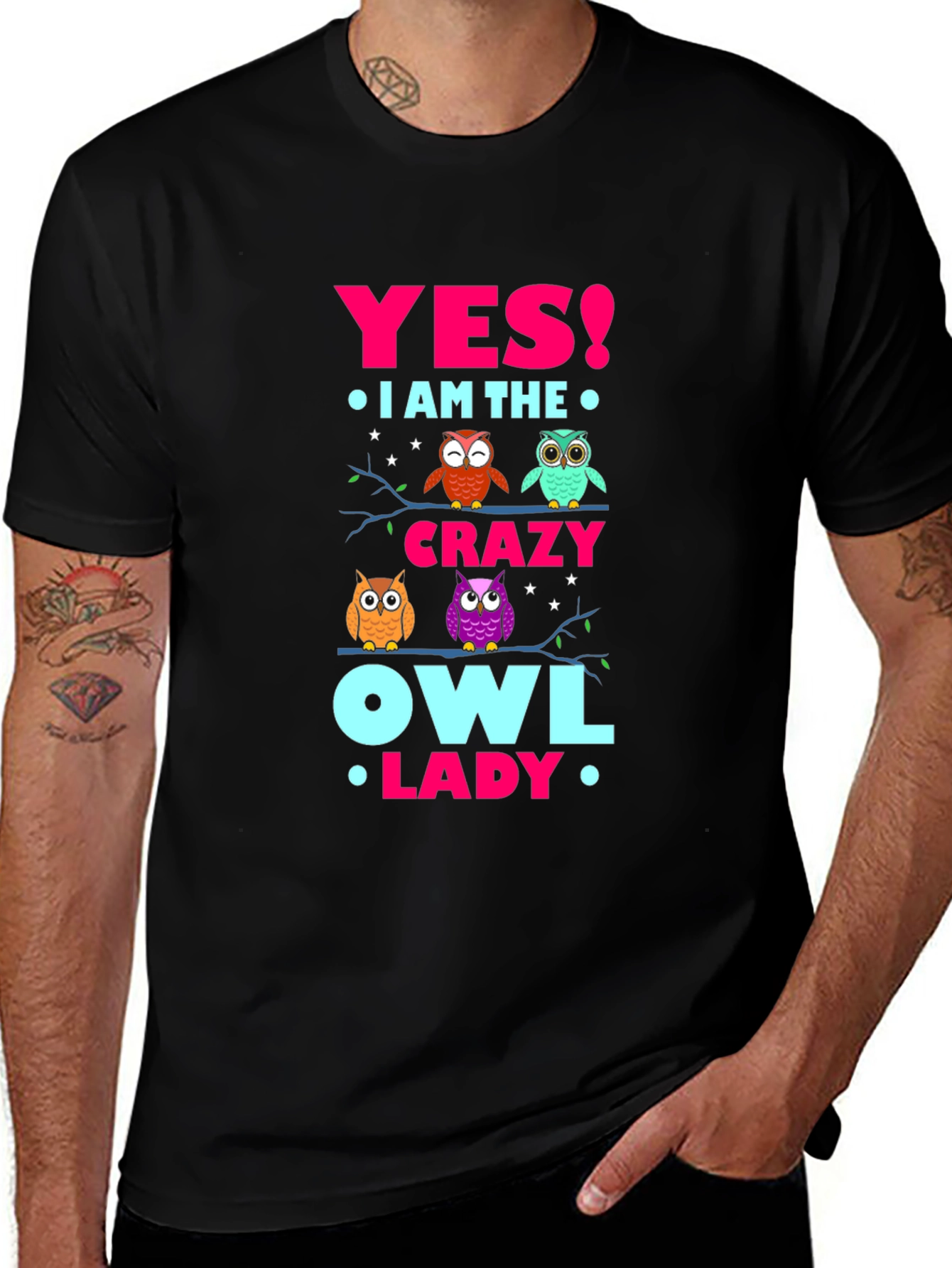 Variant 26 of Crazy Owl Lady T-Shirt - Fun Novelty Tee