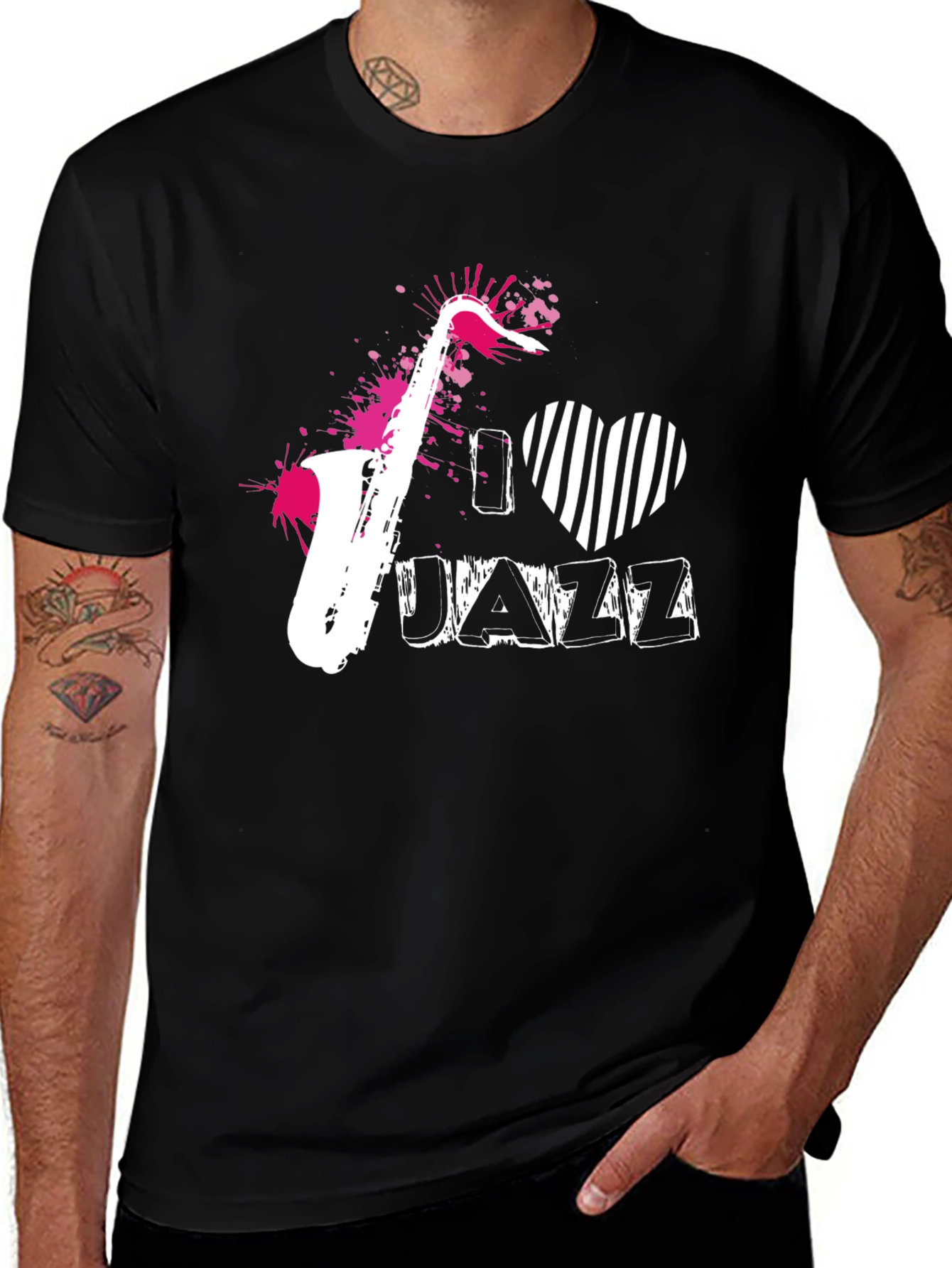 Variant 5 of I Love Jazz Saxophone Black T-Shirt