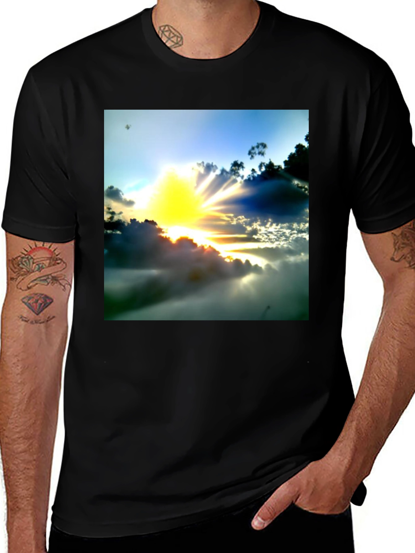 Variant 25 of Sunrise Graphic Tee - Black Cotton Blend