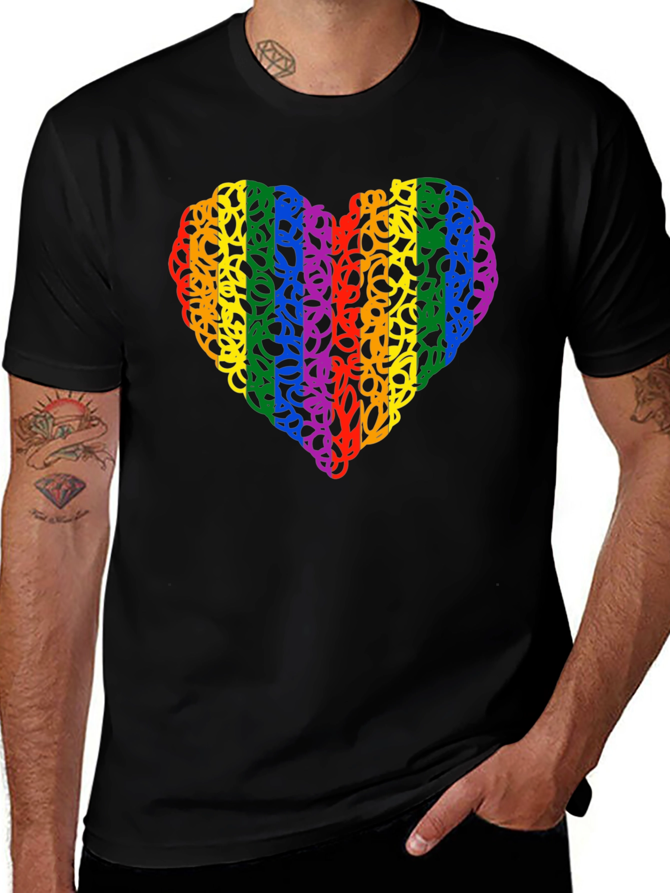 Variant 30 of Pride Heart Graphic Tee - Black Cotton Blend