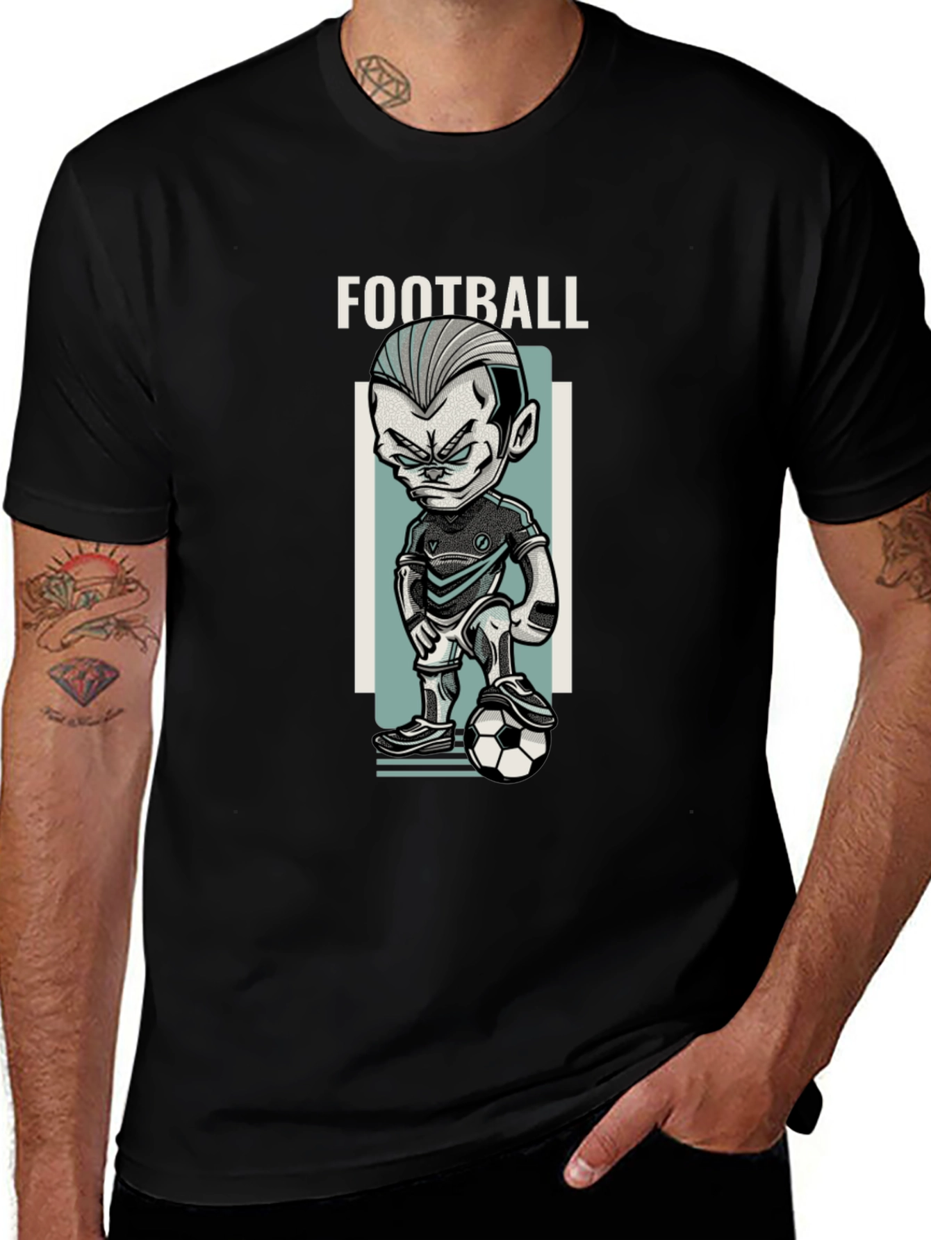Variant 25 of Football Player Cartoon Graphic Black T-Shirt